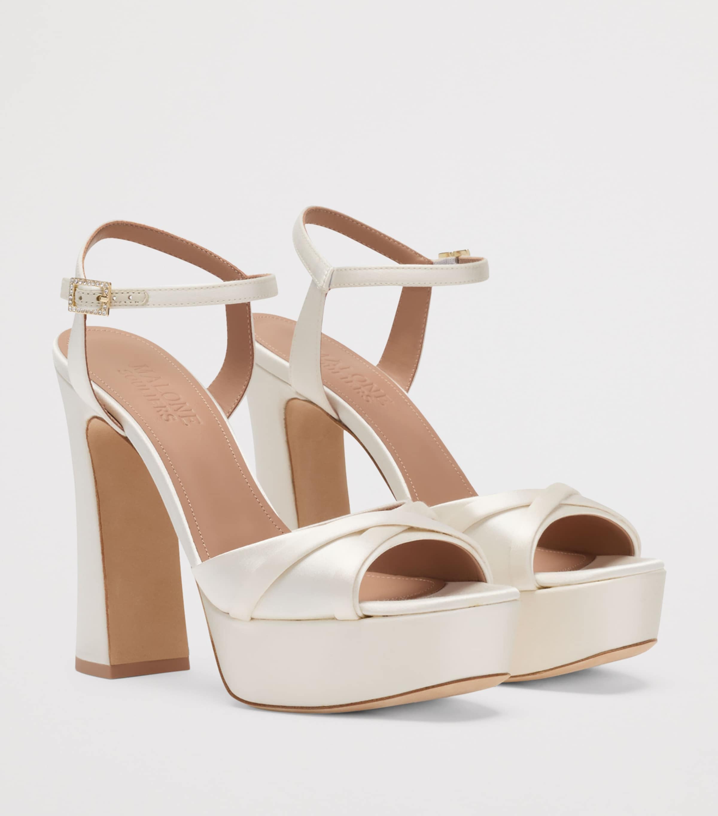 Malone Souliers Satin Keaton Platform Sandals 125 Ivory Image 3