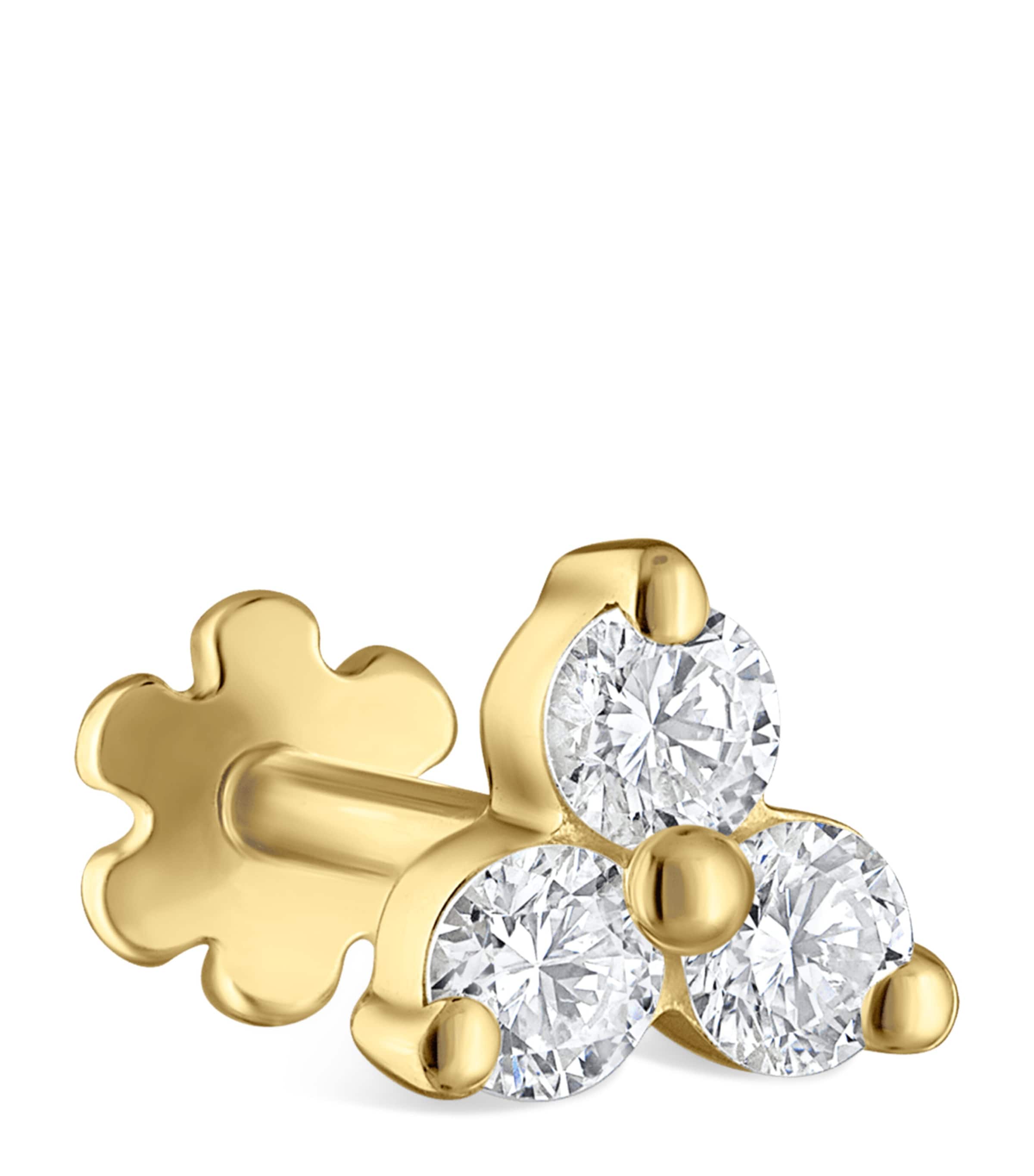 Maria Tash Yellow Gold Diamond Trinity Threaded Stud Earring