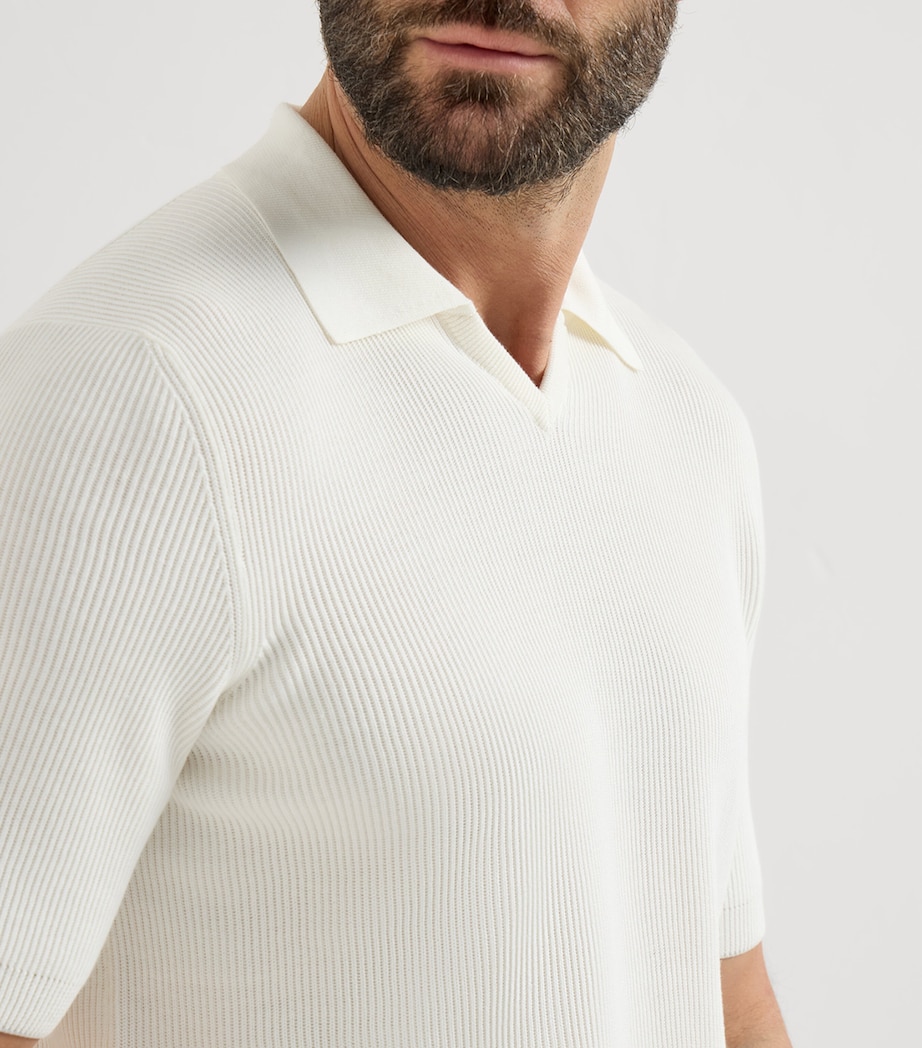 Brunello Cucinelli Mens Cotton Rib-Knit Polo Shirt Image 6