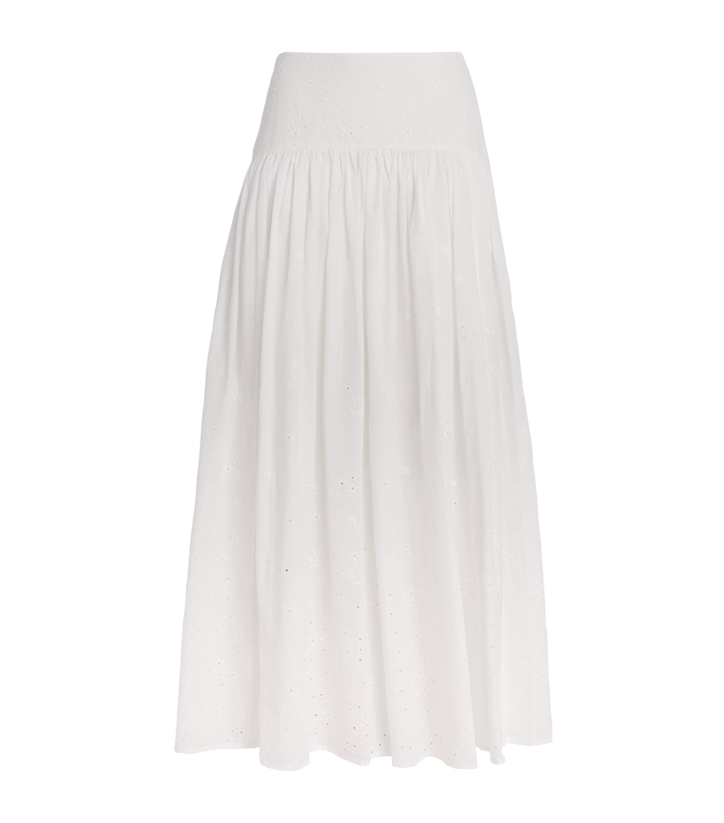Staud Procida Gathered Broderie Anglaise Cotton Maxi Skirt In White