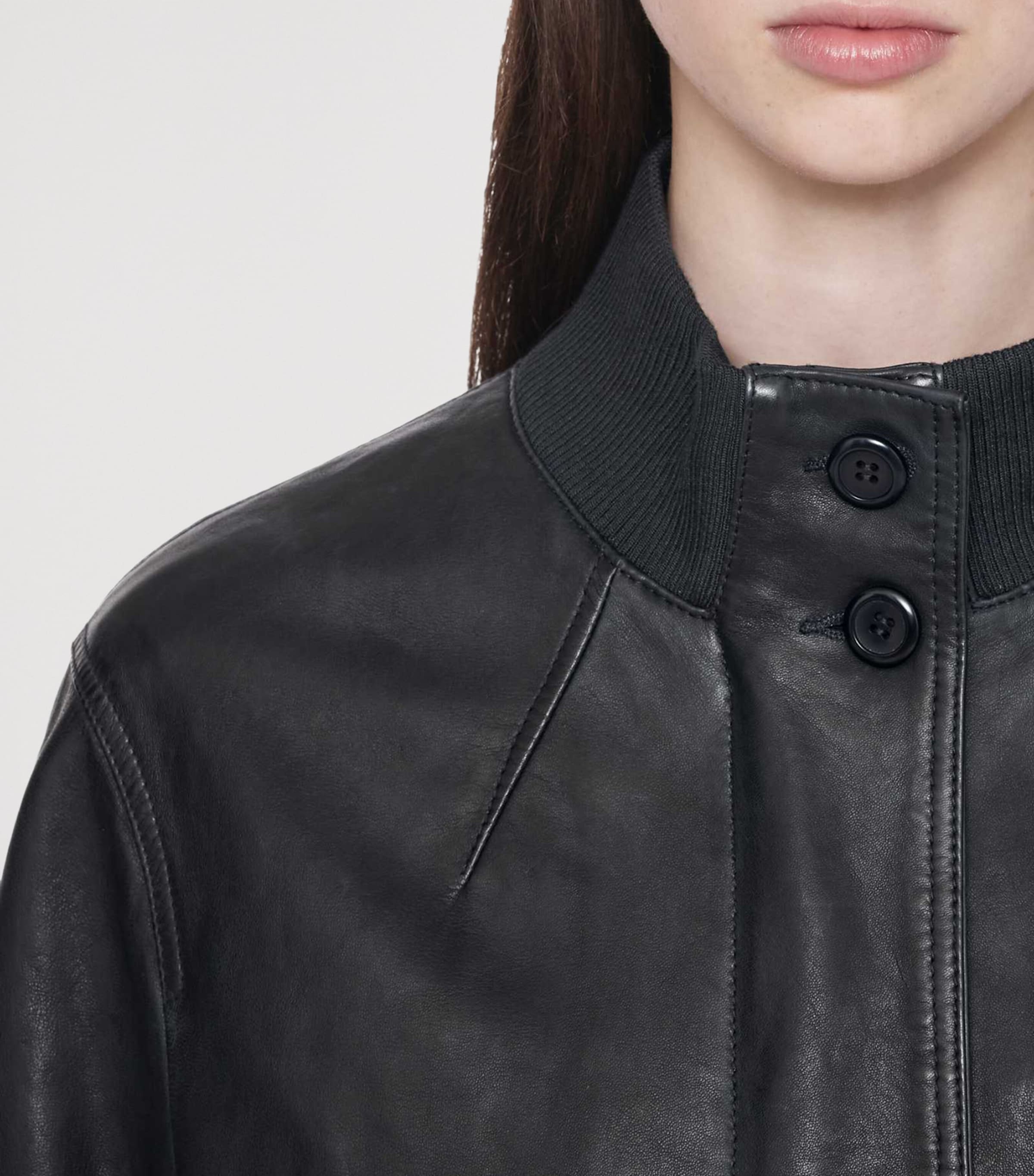 AllSaints Womens Memphis Leather Jacket Navy Blue Image 4