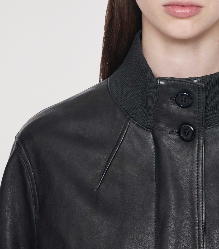 AllSaints Womens Memphis Leather Jacket Navy Blue Image 4