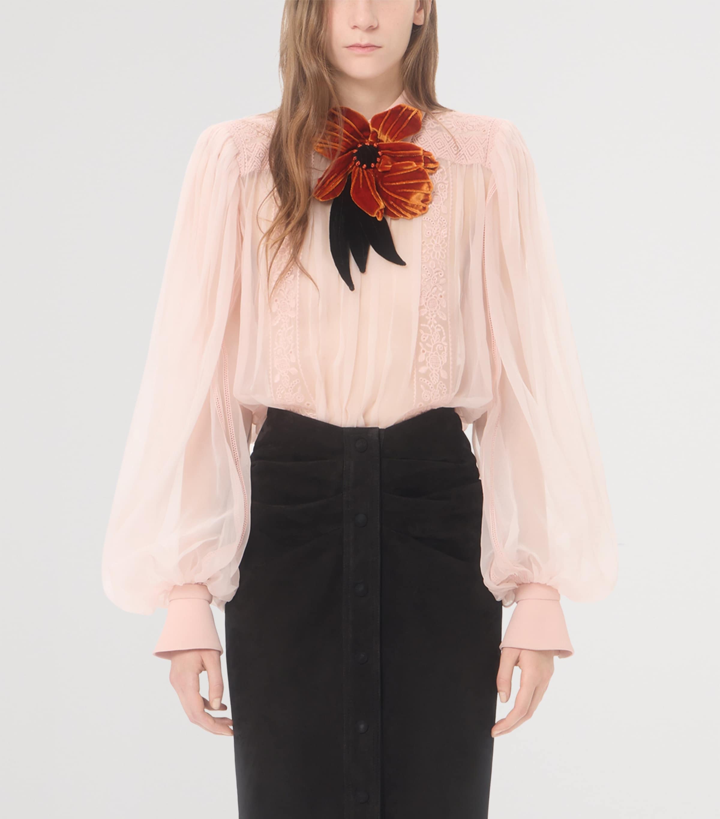 Valentino Womens Silk Floral-Embroidered Blouse Image 2