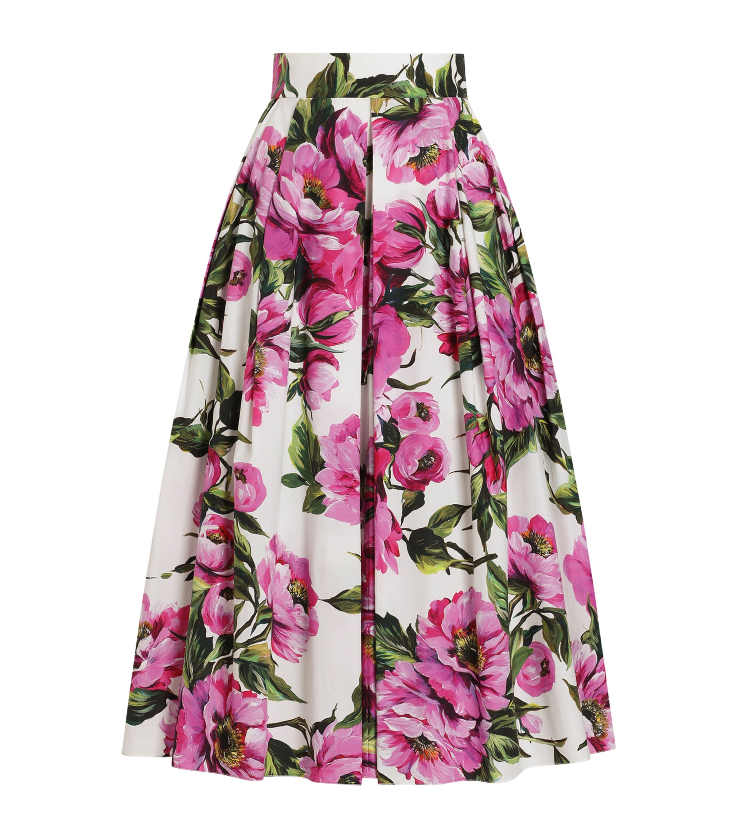 Dolce & Gabbana Womens Peonie Fuxia F.bco Floral-print Cotton Midi Skirt
