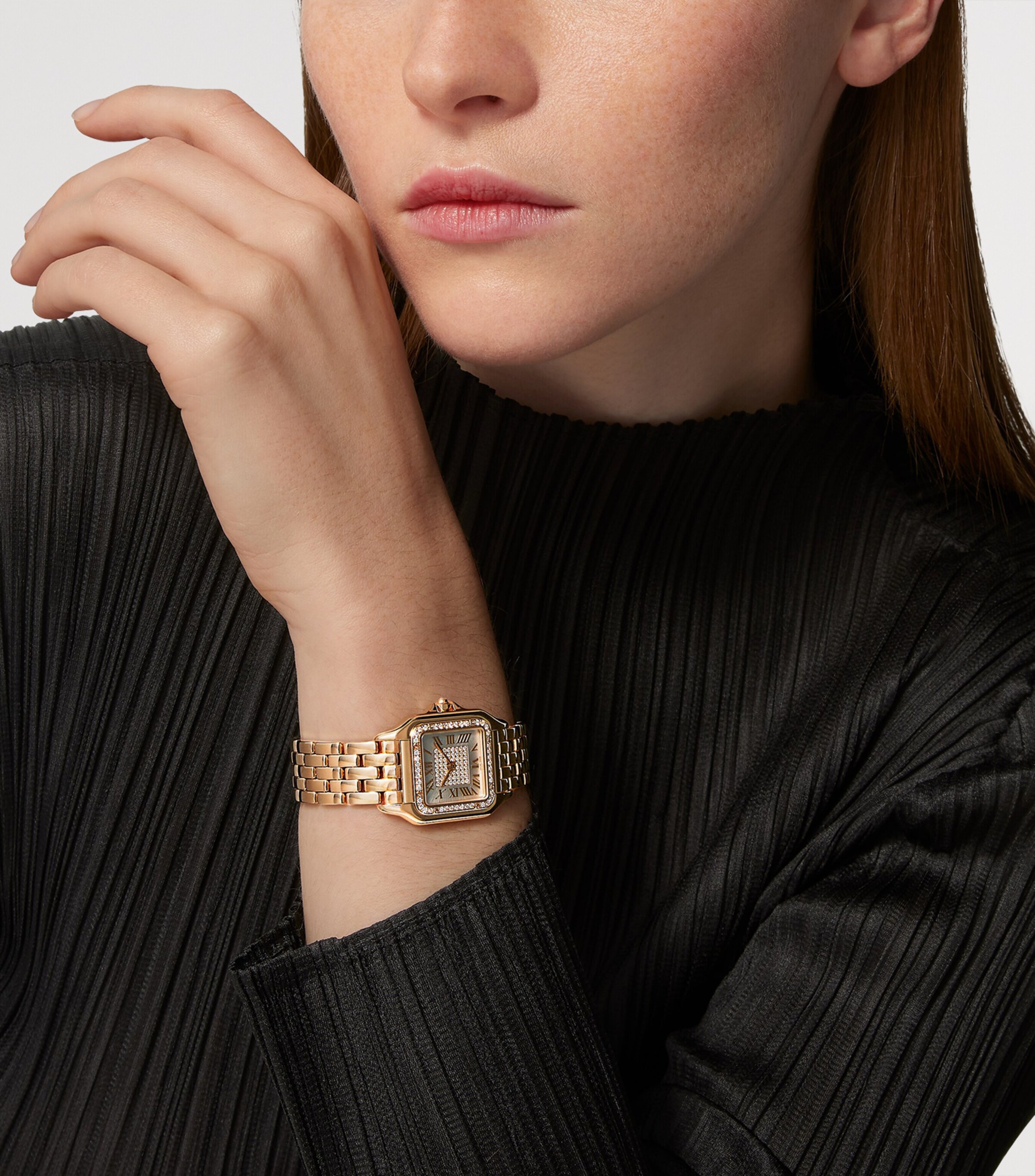 Medium Yellow Gold and Diamond Panthère de Cartier Watch 27mm SILVERED Image 9