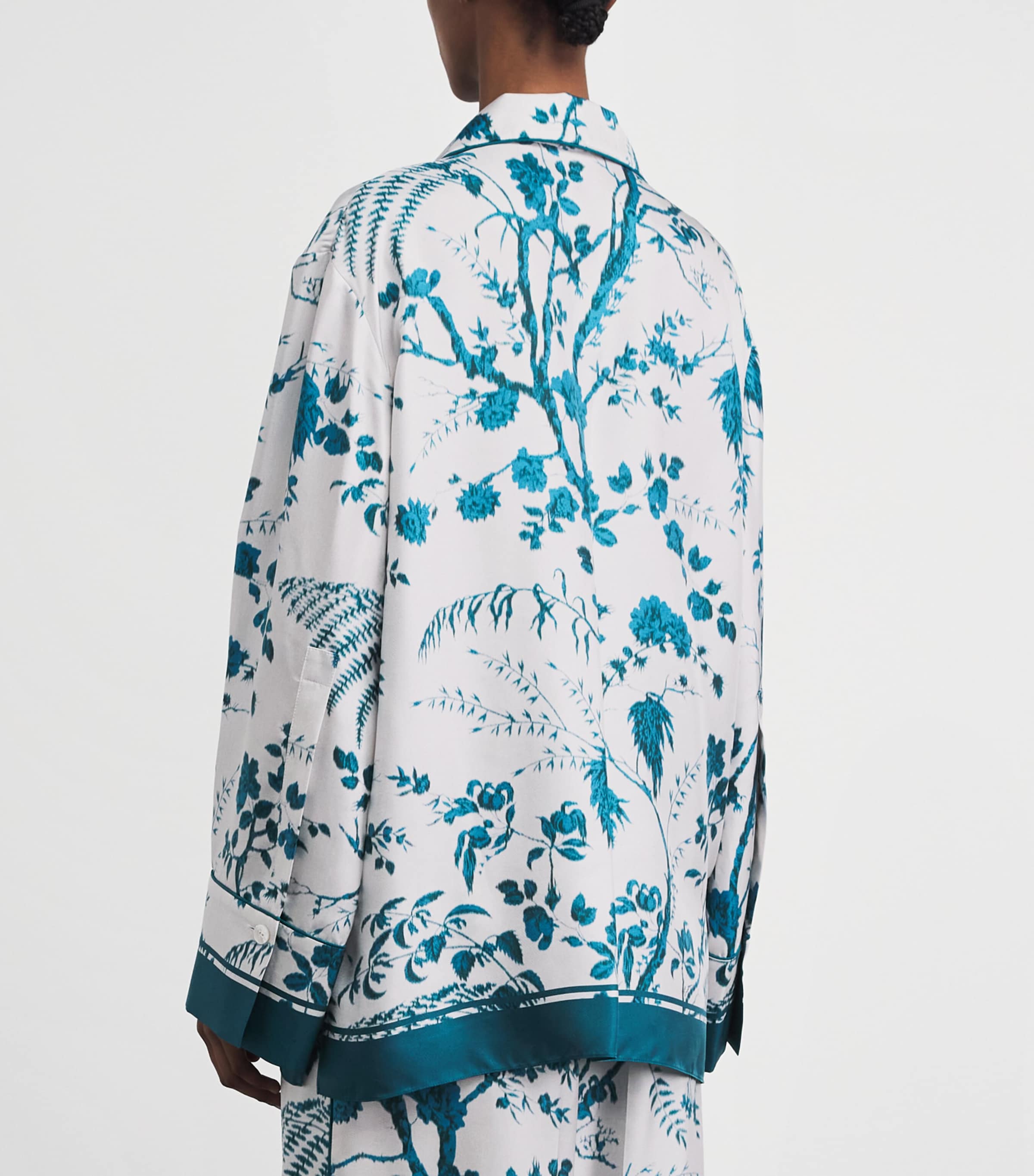 Erdem Womens Silk Printed Pyjama Shirt Wld Frn Btncl Drm Bl Image 5