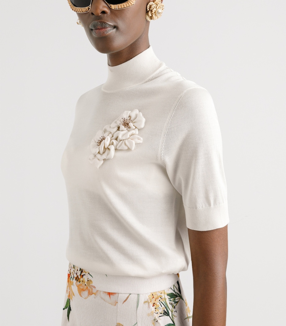 Silk Flower-Appliqué Sweater W0001-NATURAL WHITE Image 4