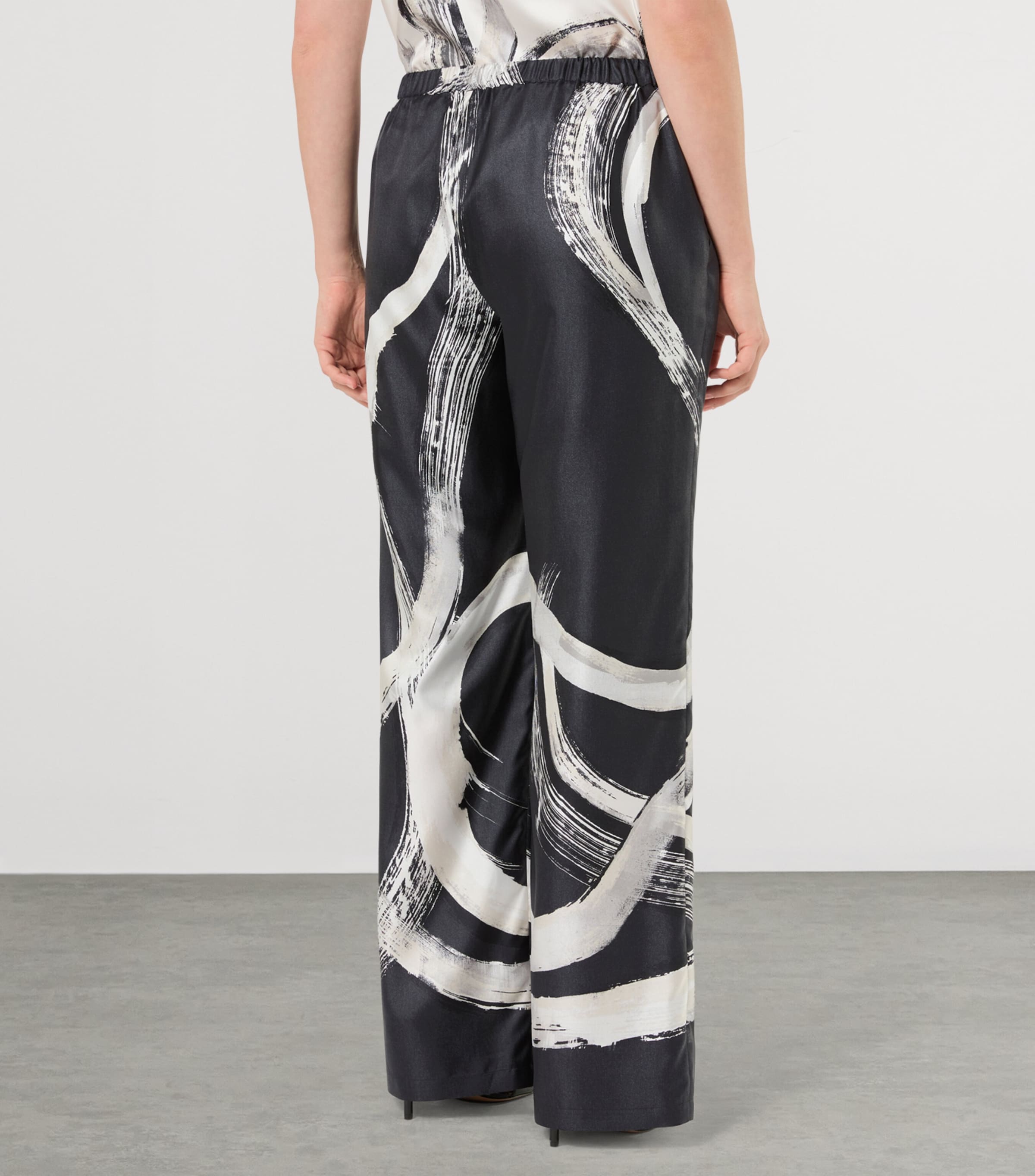 Marina Rinaldi Womens Silk Printed Trousers Black White Image 4