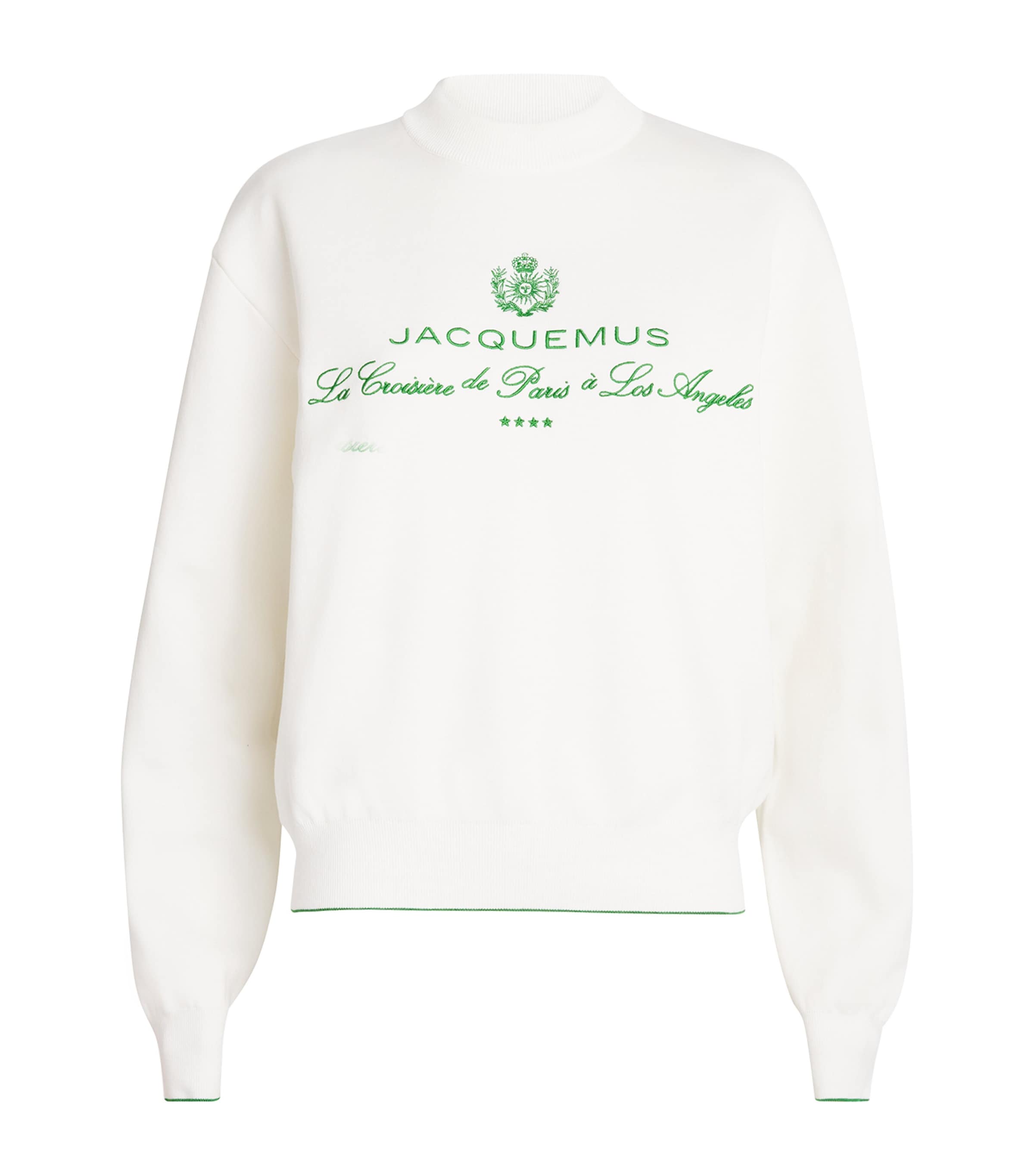 Jacquemus Womens Hotel Address White The Venice Embroidered-text Woven-knitted Top In White