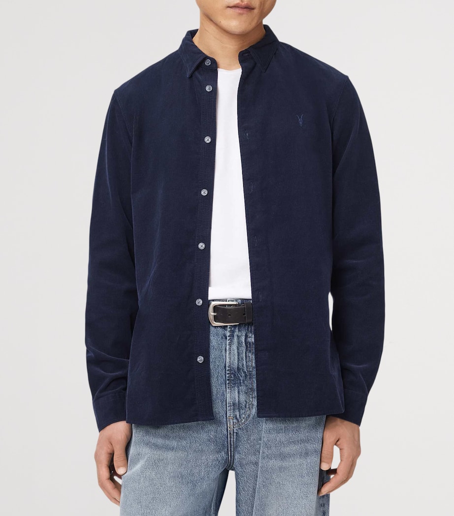 AllSaints Mens Cotton Corduroy Birchwood Shirt Sapphire Blue Image 3