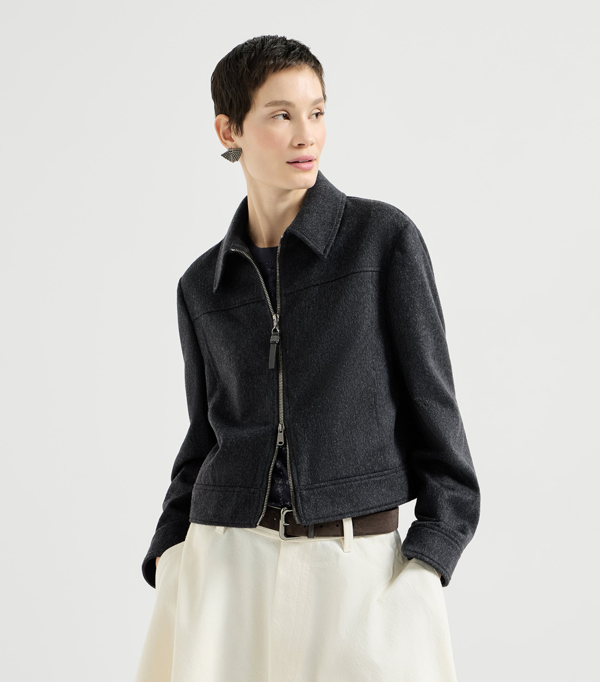 Brunello Cucinelli Womens Wool Monili-Zipper Jacket Antracite Image 4