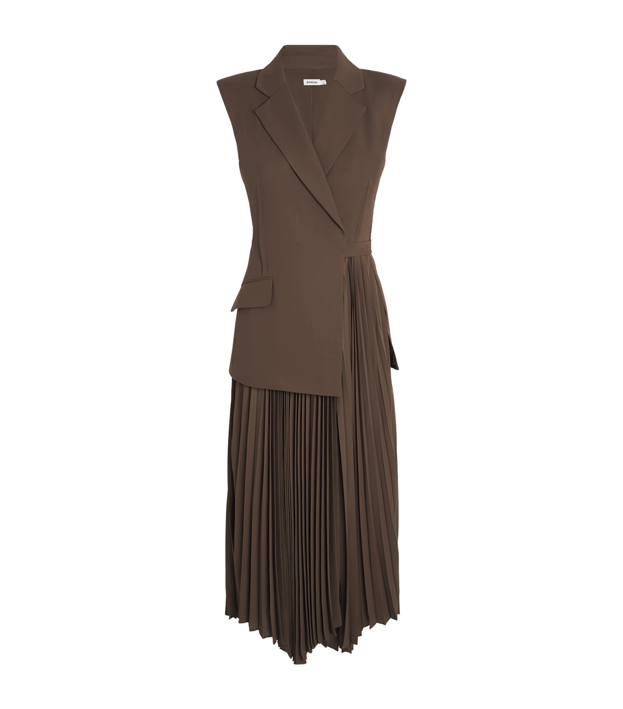 Simkhai Pleated Blazer Helena Midi Dress In Brown