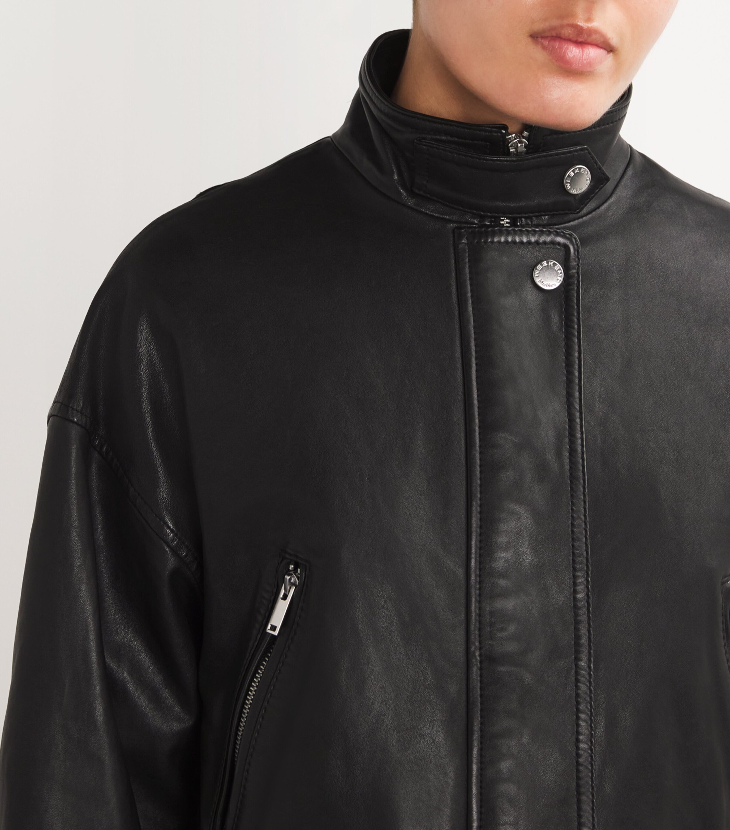 Leather Bomber Jacket BLACK Image 6