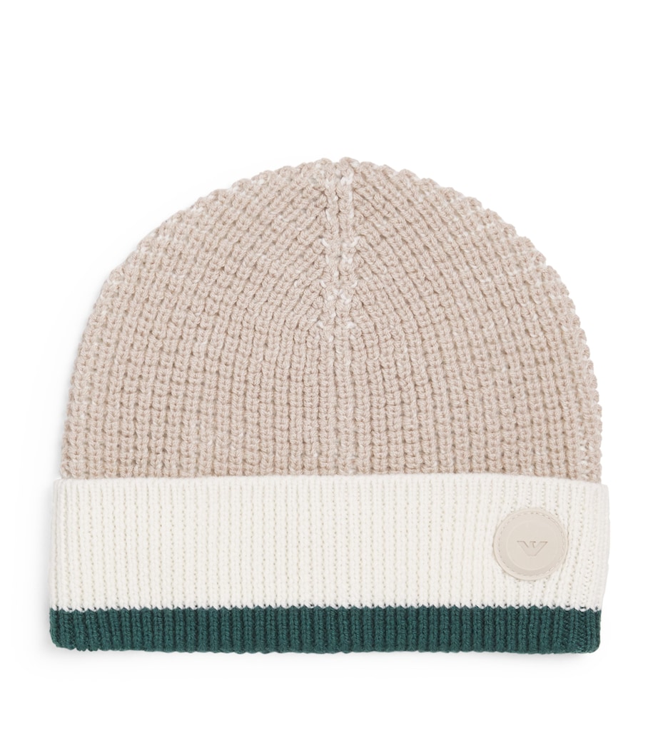 Virgin Wool-Blend Beanie F1020FANT ECRU/GREEN Image 1