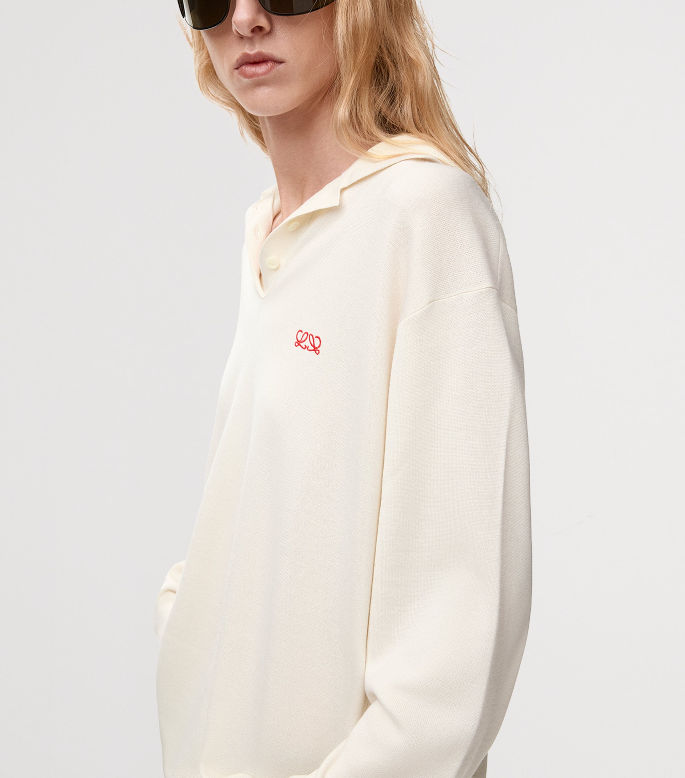 LOEWE Womens Cashmere-Blend Polo Sweater White Image 5