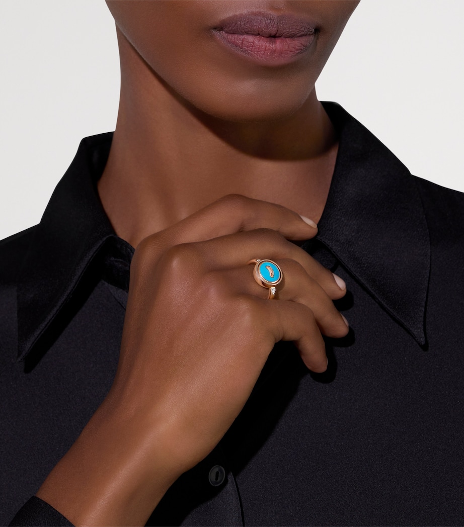 Rose Gold, Diamond and Turquoise Pom Pom Dot Ring DB0TU Image 6