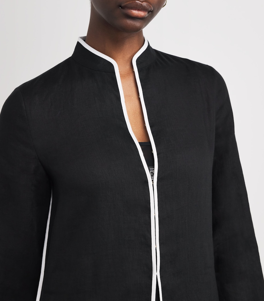 Linen Silk-Trim Kaftan BLACK / WHITE Image 4