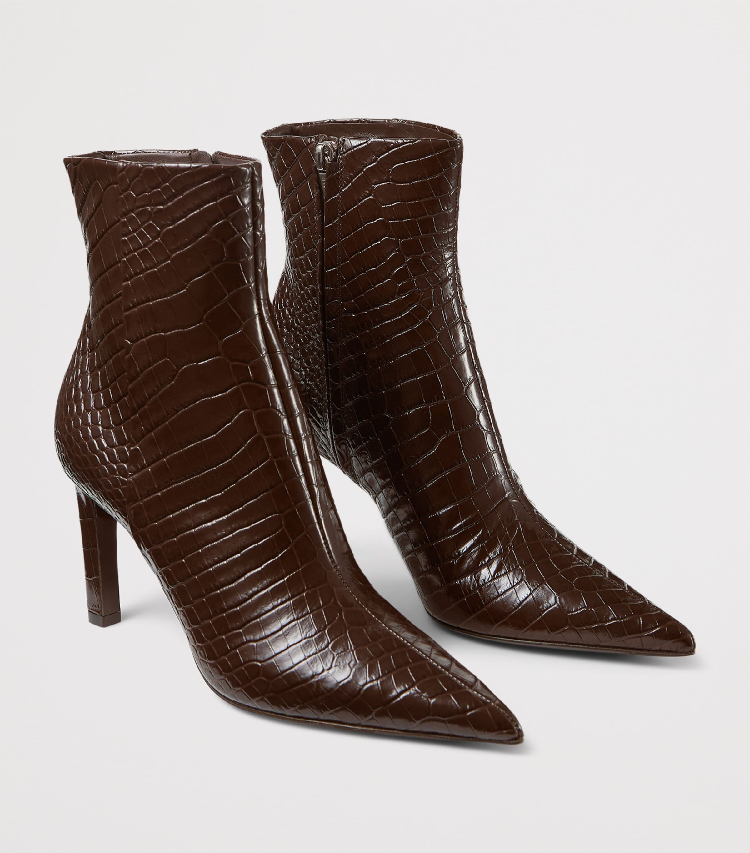 Frankie 85 Croc-Embossed Leather Ankle Boots CHOCOLATE Image 2