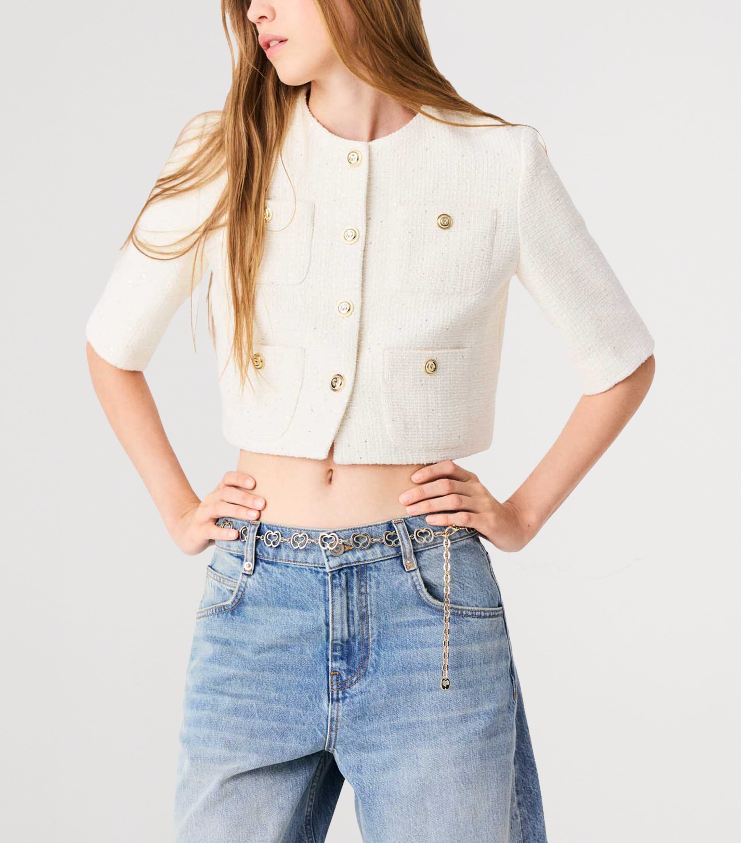 Maje Womens Tweed Cropped Jacket Ecru Image 6