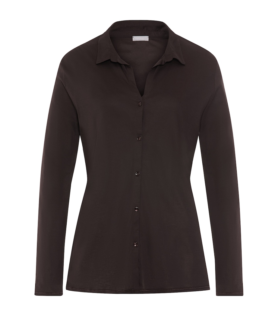 Hanro Womens Modal-Silk Grand Central Pyjama Shirt Dark Mocha Image 1