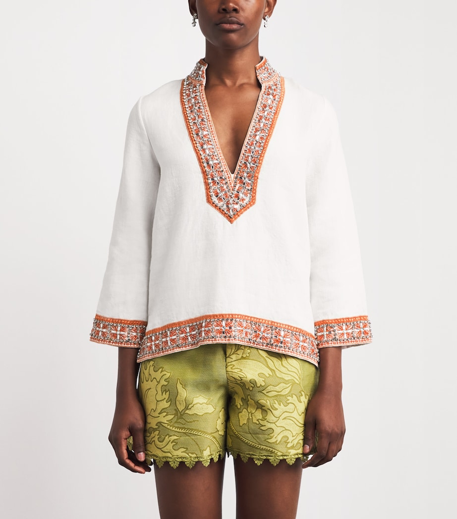 Alice+Olivia Womens Linen Embellished Eleonora Tunic Oatmeal Melange/mlti Image 4