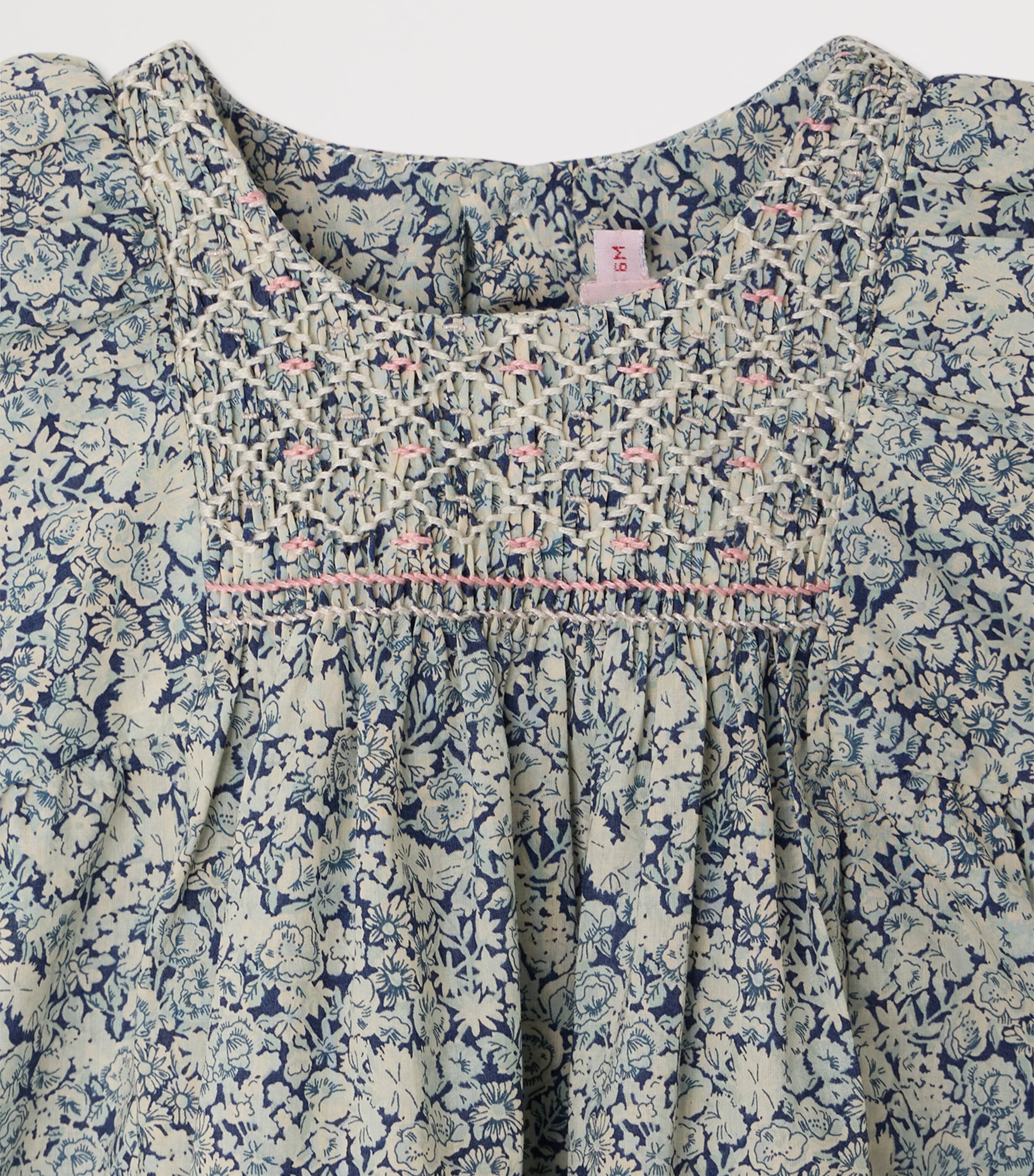 Bonpoint Cotton Floral Print Smocked Dress (6-18 Months) Fl Bleu De Prusse Image 3