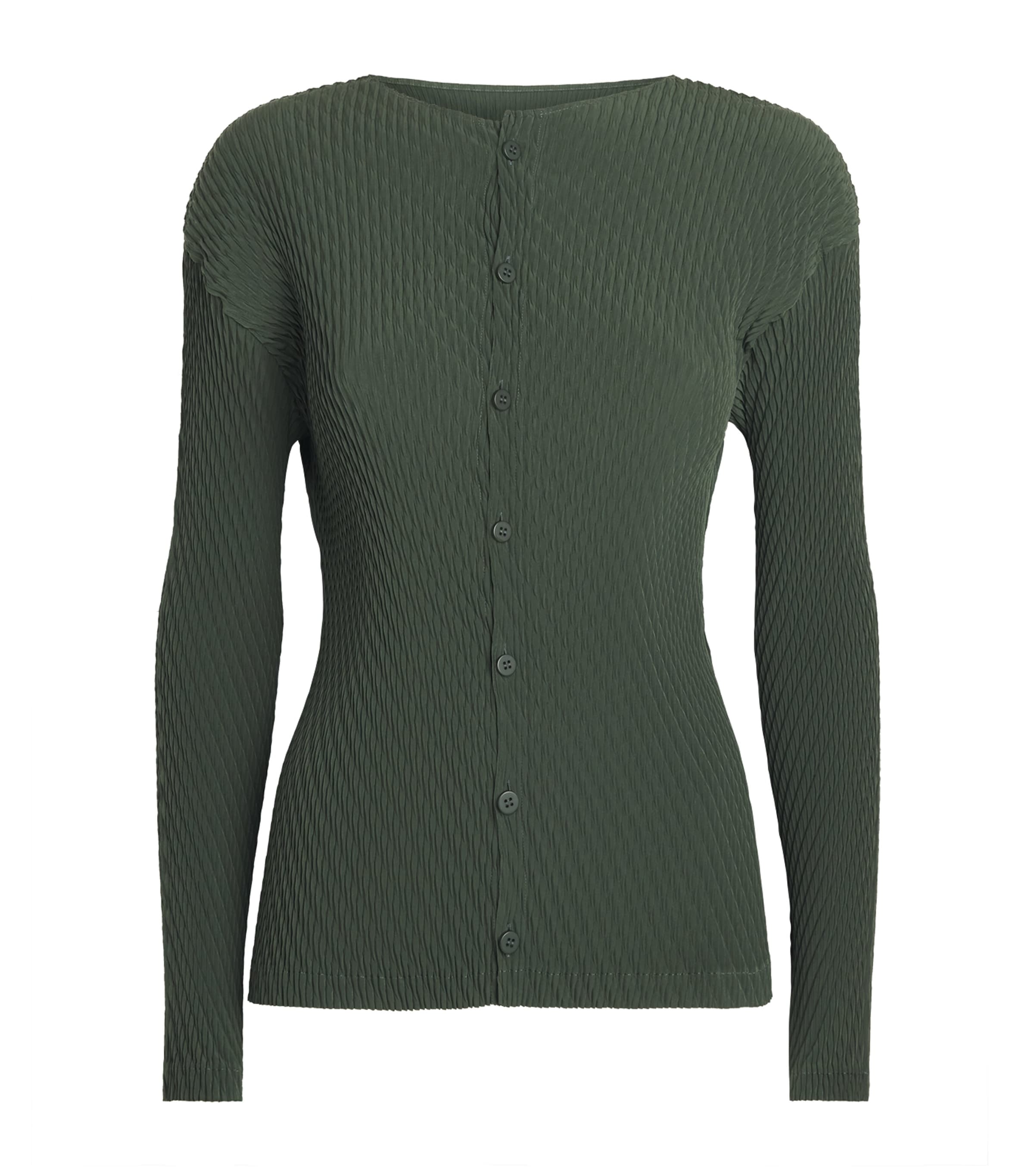 Issey Miyake Womens Rhombus Pleats Cardigan Dark Green Image 1