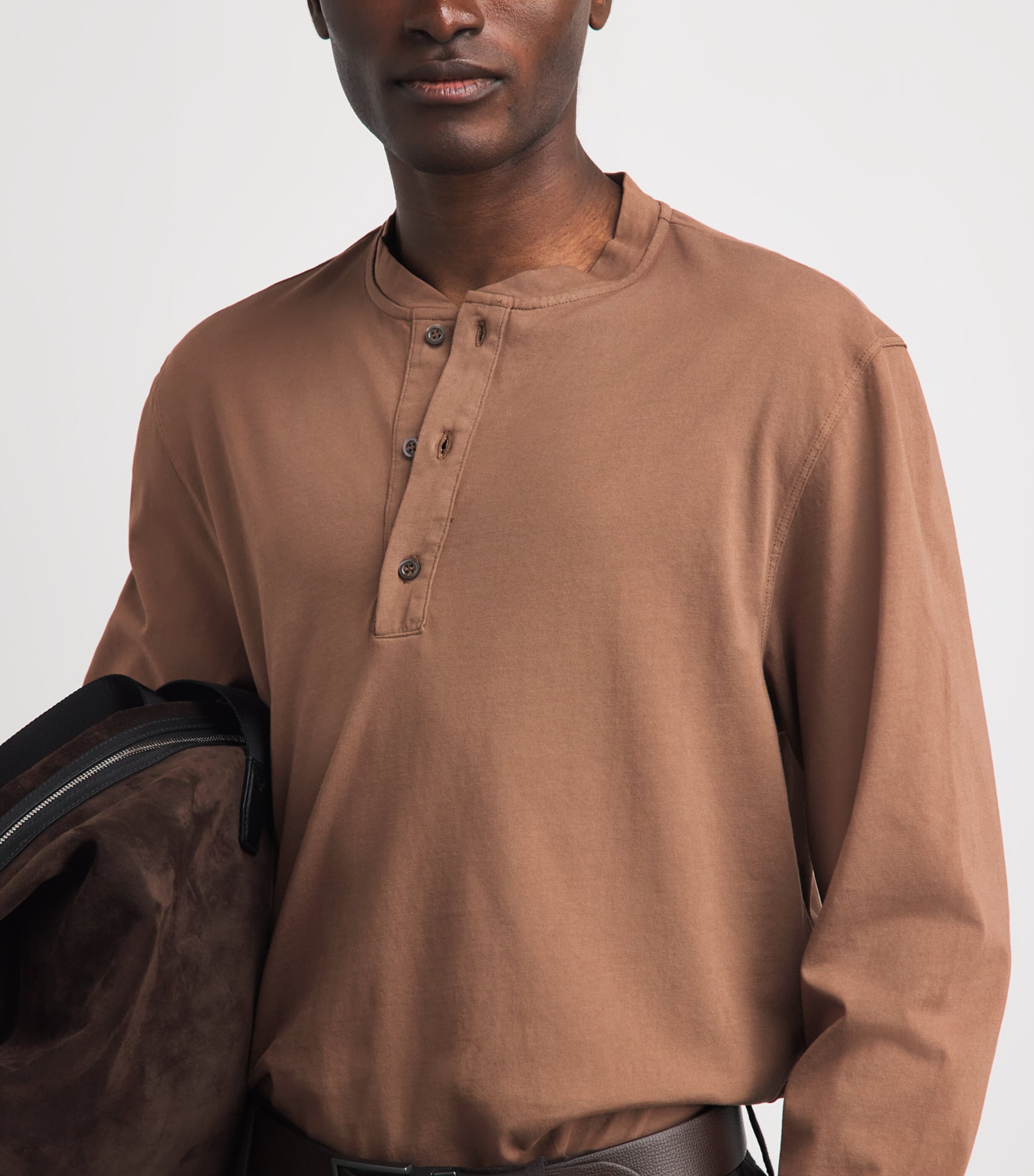 Barena Mens Cotton Jersey Henley Top Bronzo Image 3