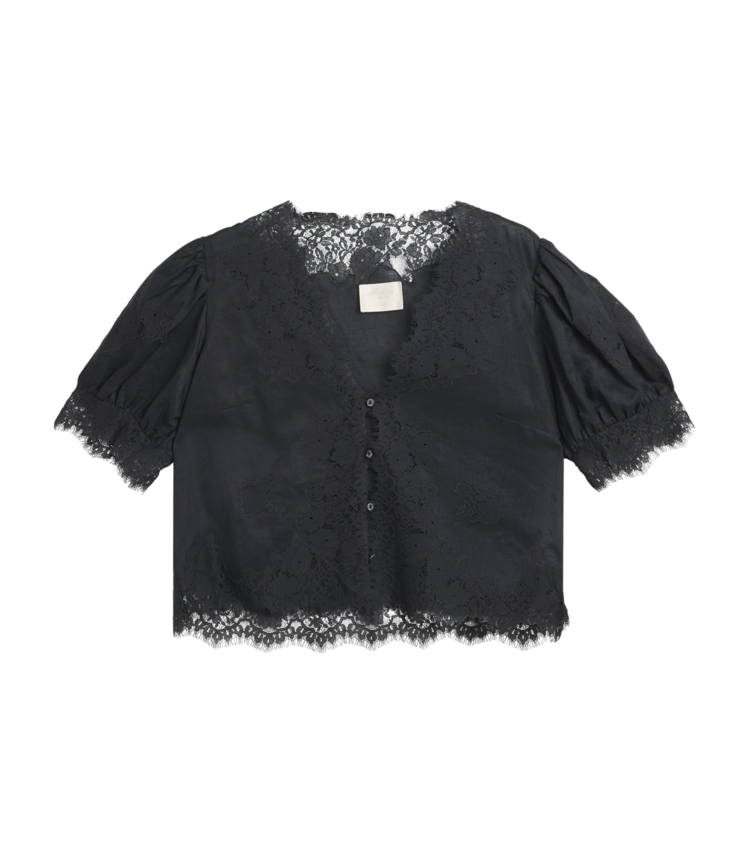 Doen Ramie Lace-trim Idella Blouse In Black