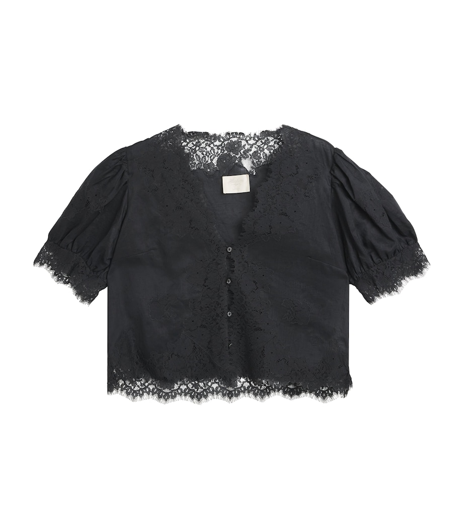 Ramie Lace-Trim Idella Blouse BLACK Image 1