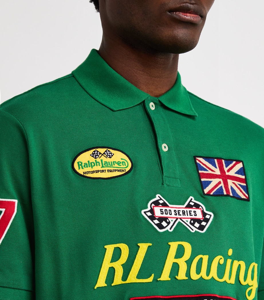 Cotton Racing Polo Shirt GREEN Image 6