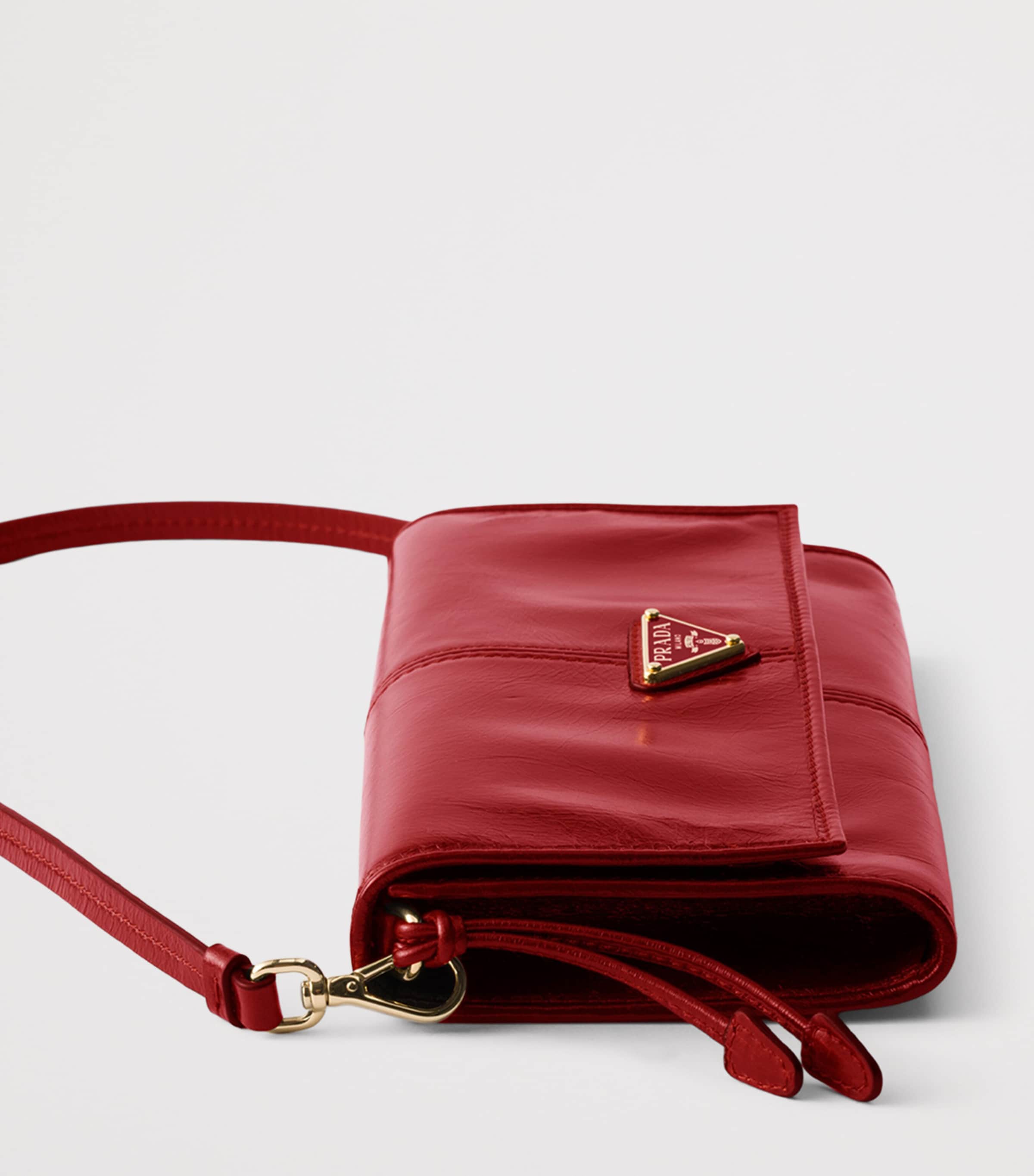 Prada Leather Wallet with Shoulder Strap Red Image 5