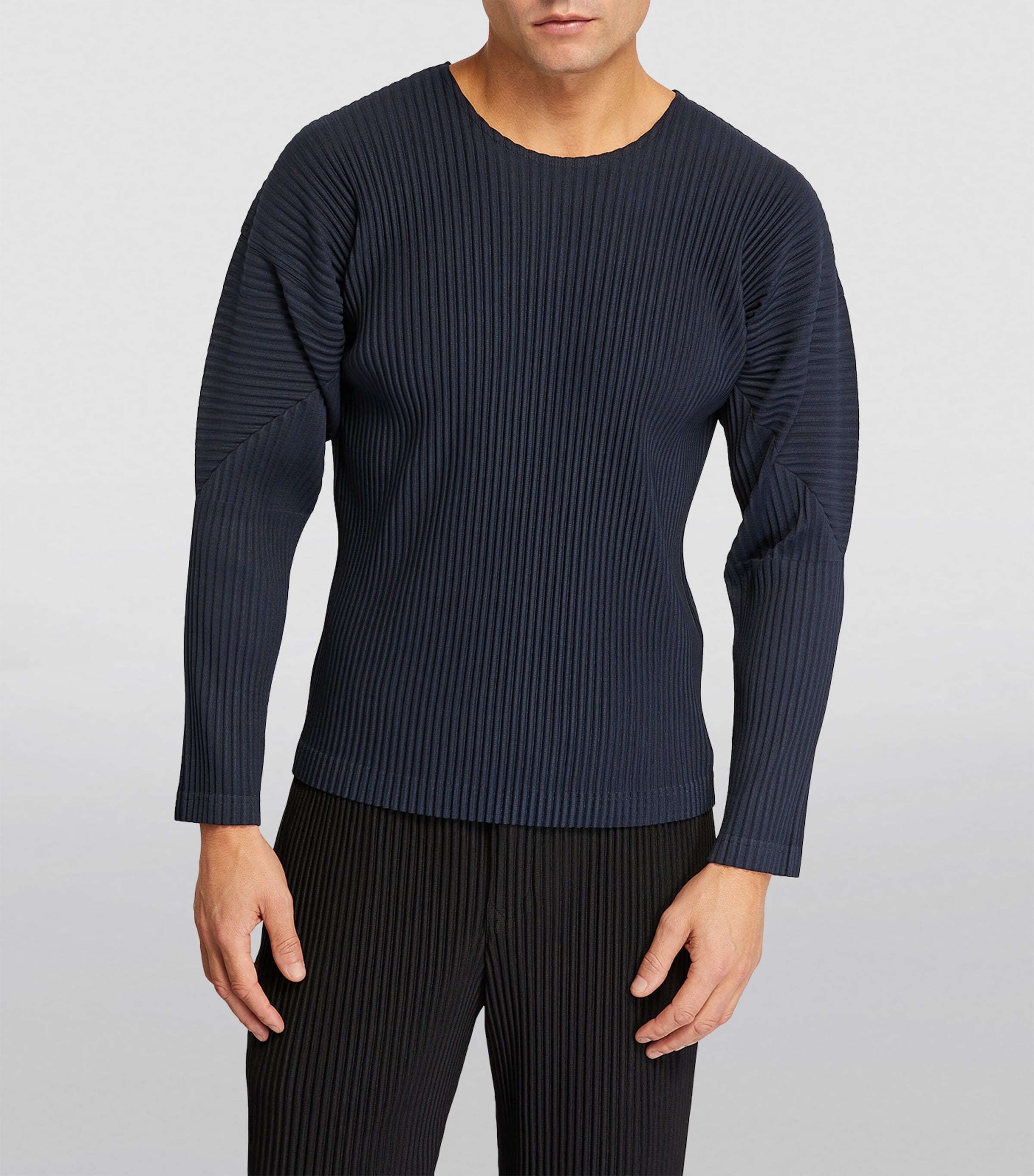 Homme Plissé Issey Miyake Navy Pleated Long-Sleeve T-Shirt 