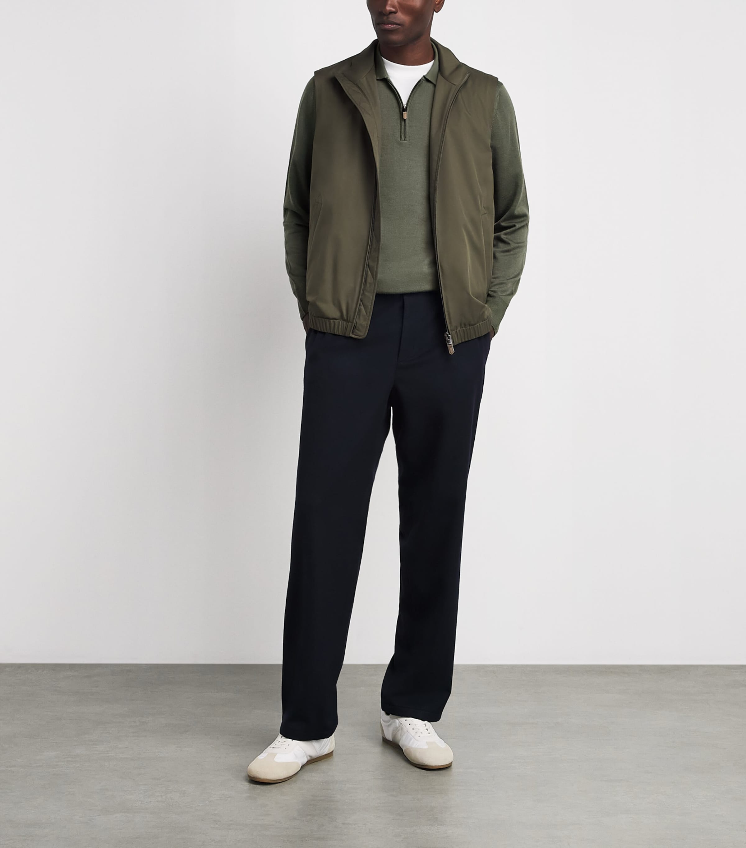Canali Mens Wool Quarter-Zip Polo Sweater Green Image 2