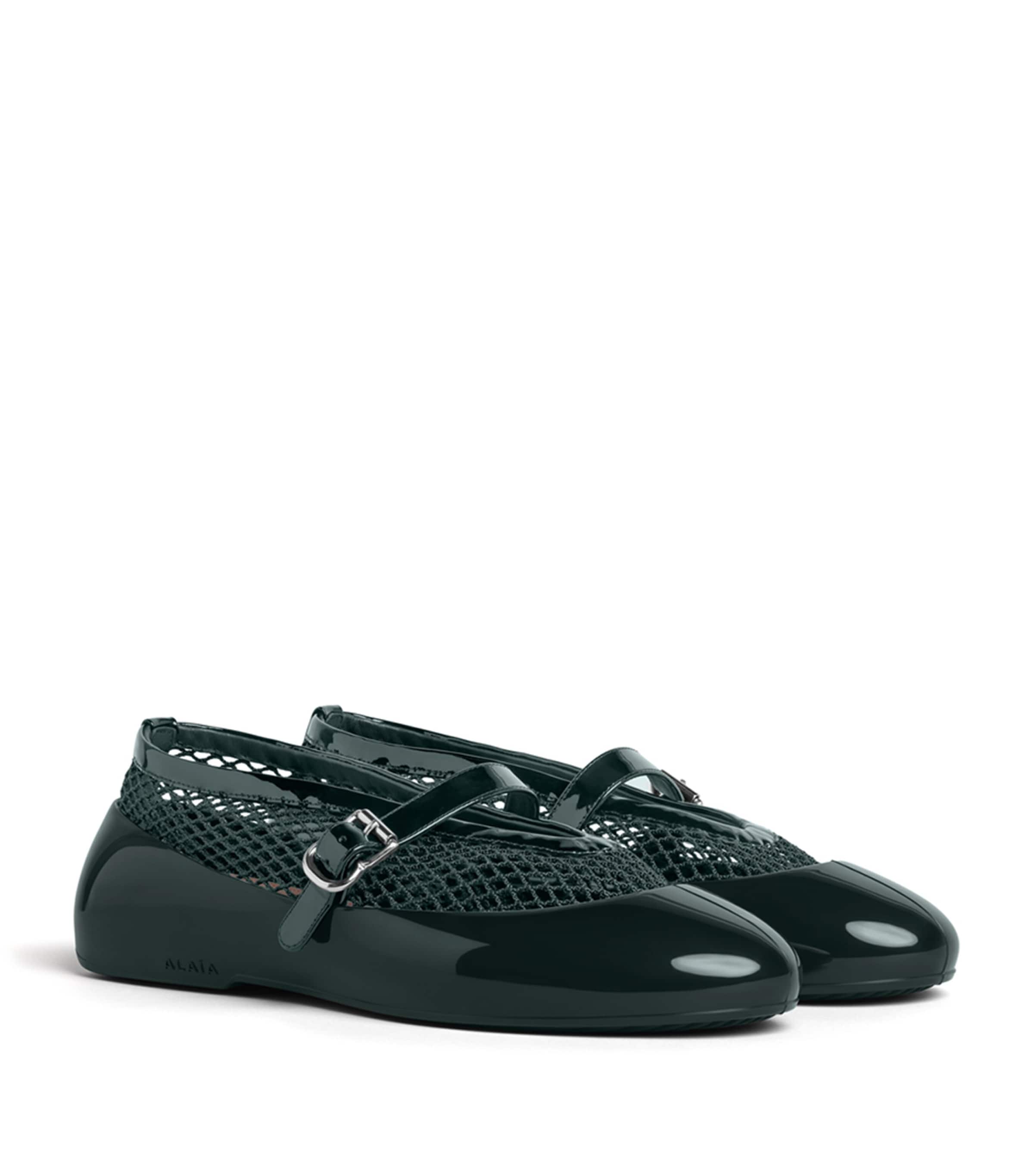 Alaïa Patent Leather Fishnet Ballet Pumps Vert Foret Image 4