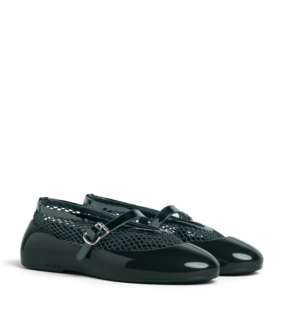 Alaïa Patent Leather Fishnet Ballet Pumps Vert Foret Image 4