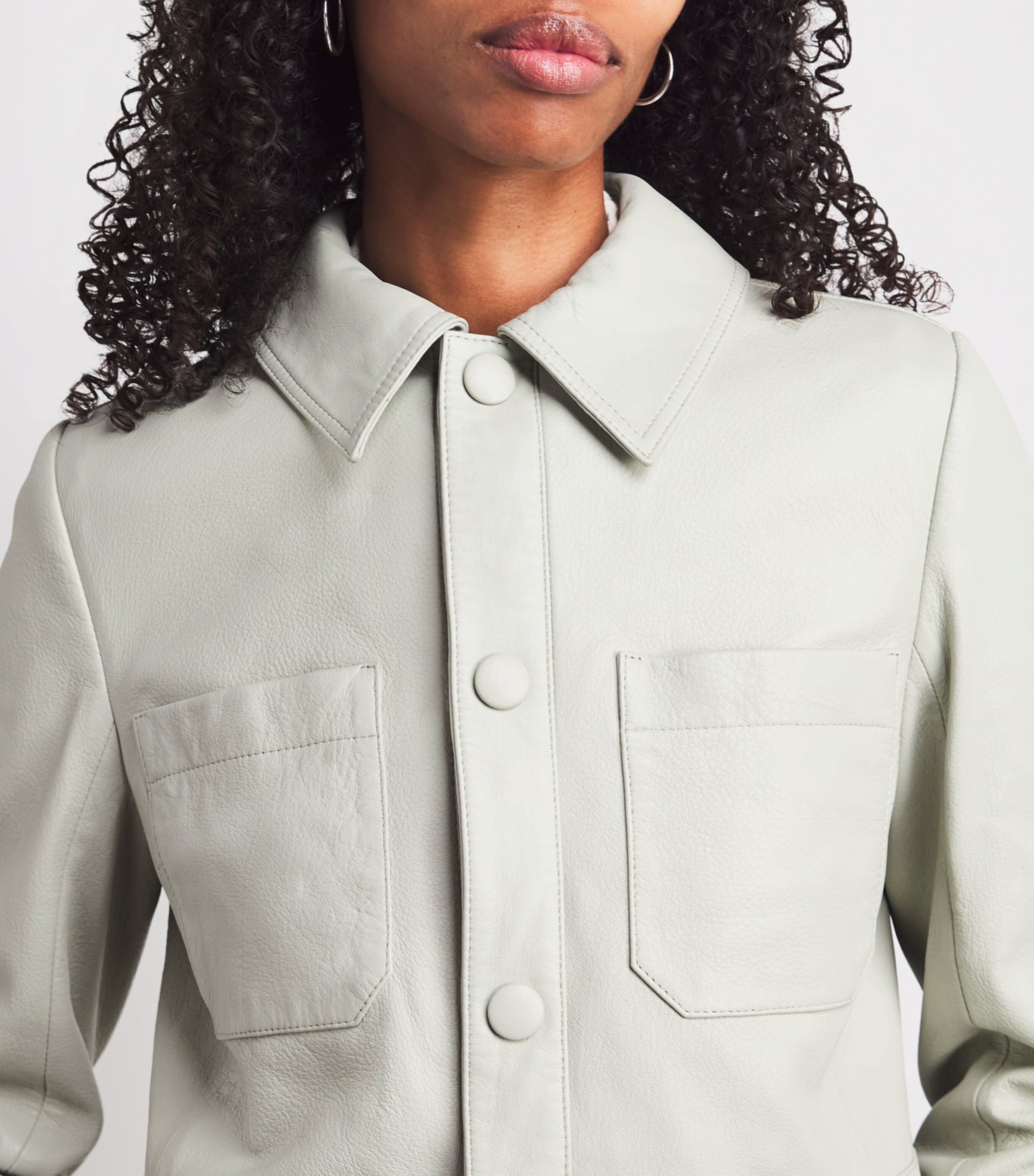 The Button Front Leather Jacket PISTACHIO Image 6