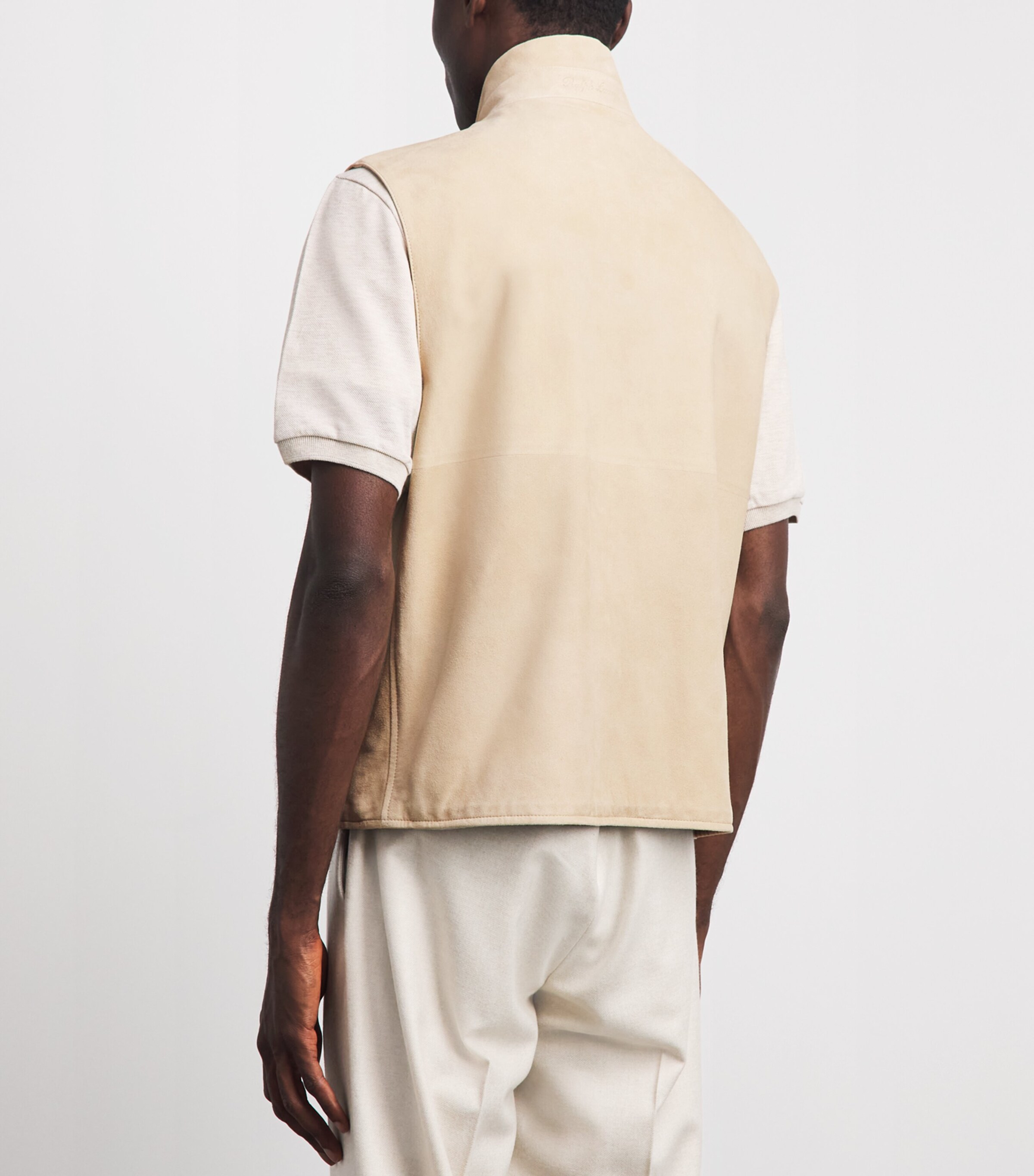 Ralph Lauren Purple Label Mens Lambskin-Silk-Linen Reversible Gilet Champagne Image 5