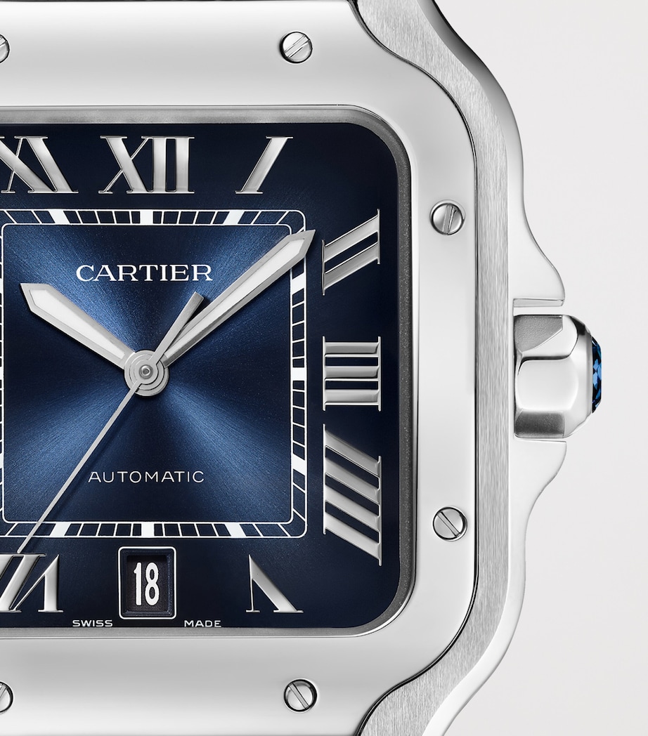 Large Steel Santos de Cartier Watch 39.8mm BLUE Image 9