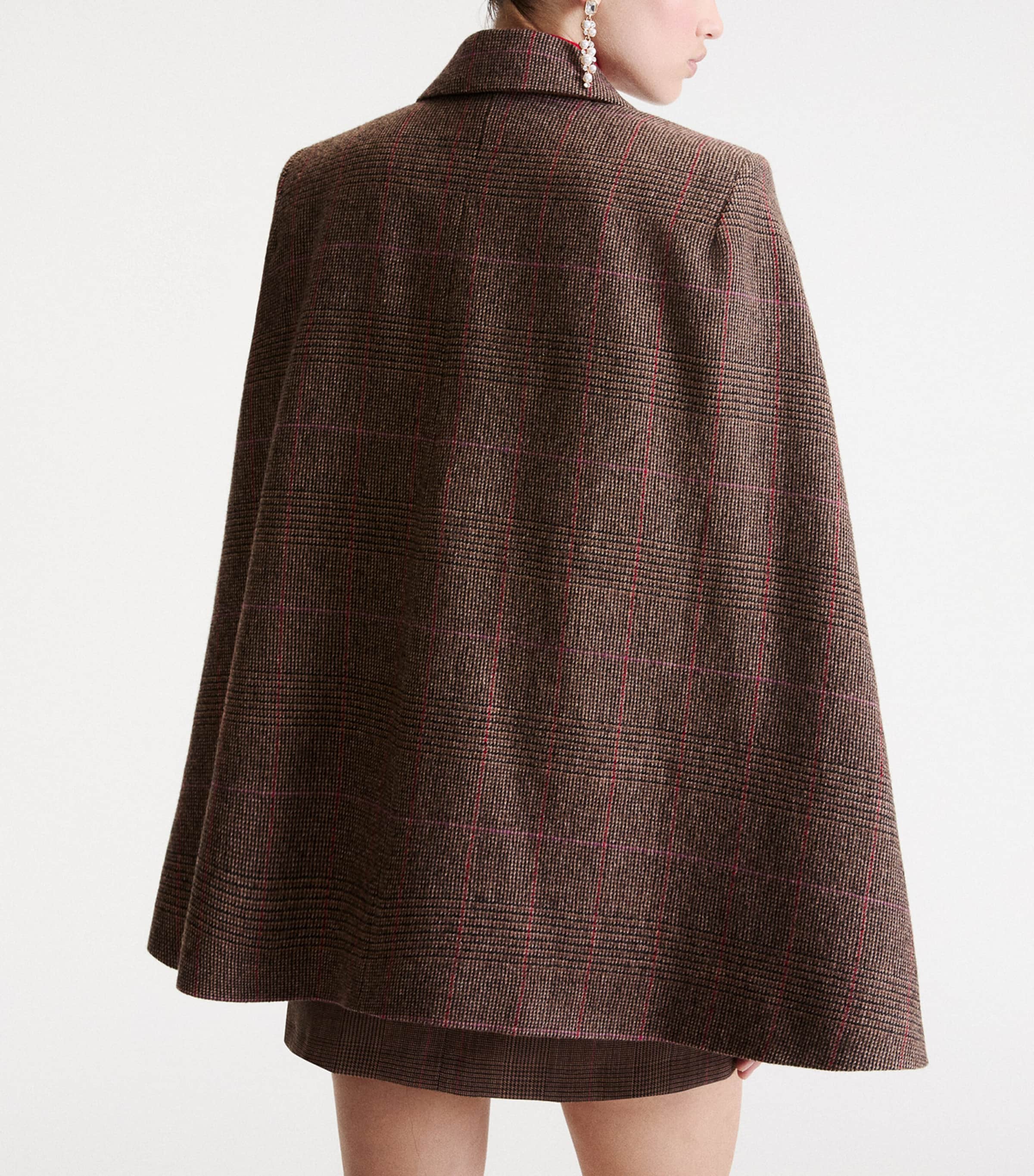 Marella Womens Wool-Blend Check Cape Brown Image 3