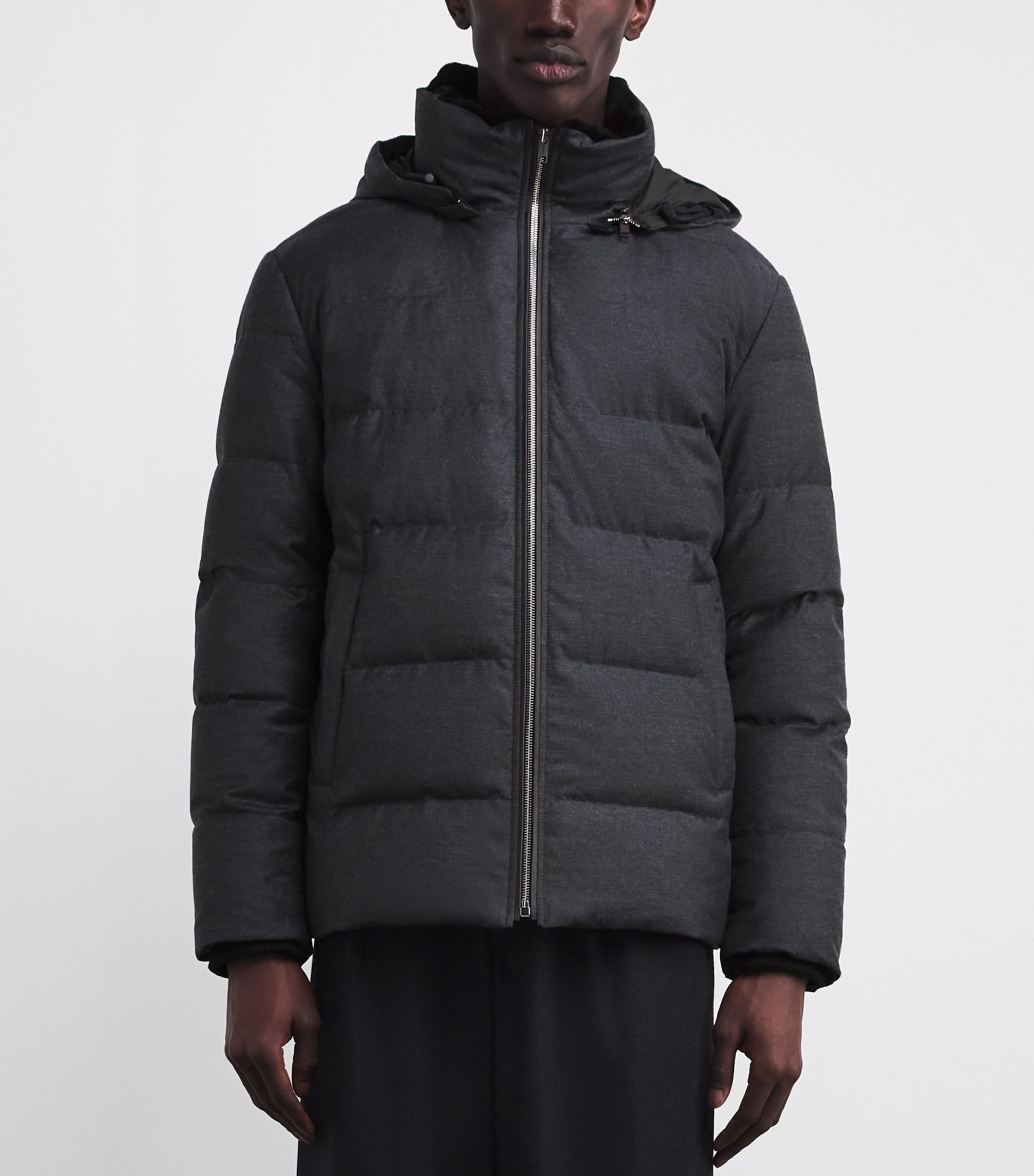 Wool-Silk Mink-Trim Puffer Jacket B0232 ANTHRACITE/MHO Image 3