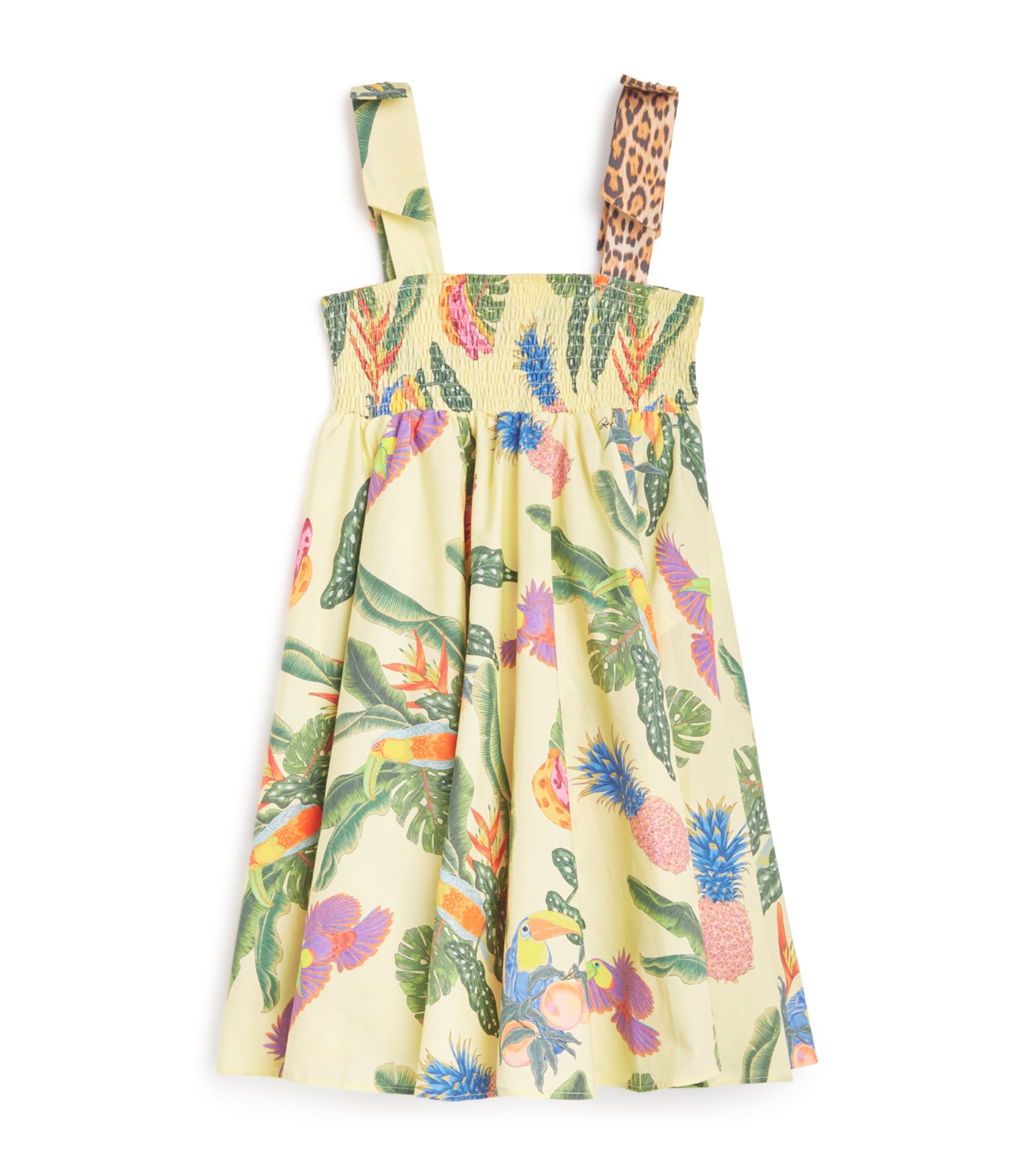 Cotton Tropical Print Smocked Dress (4-14 Years) TROPICANA YELLOW Image 1