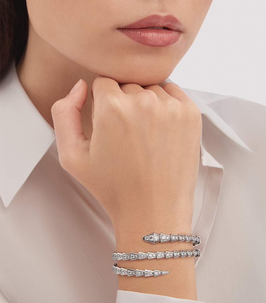 Bvlgari Medium White Gold and Diamond Serpenti Viper Bracelet White Gold Image 6