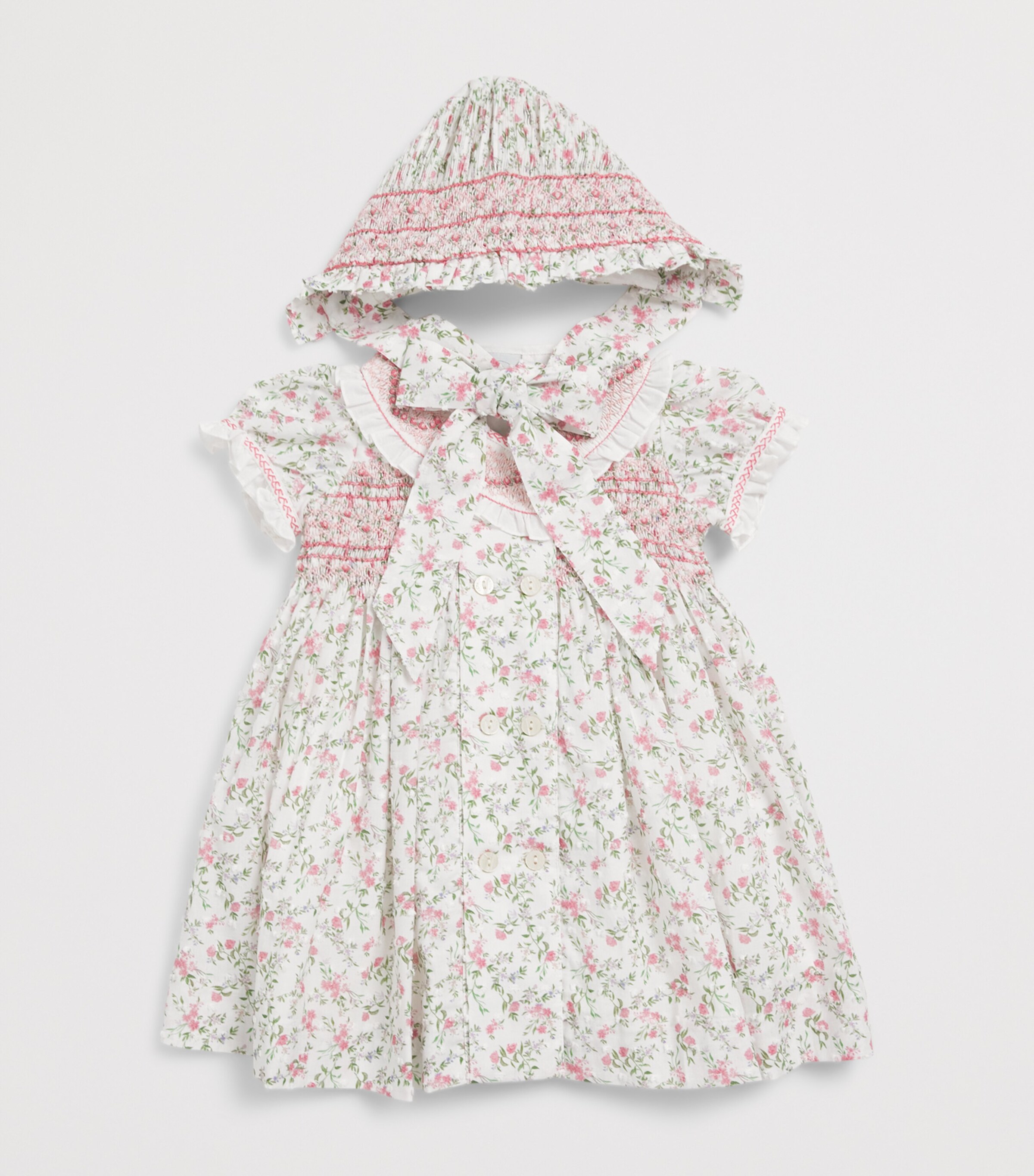 PEPA LONDON Cotton Smocked Floral Dress (12 Months - 4 Years) Pink Image 3