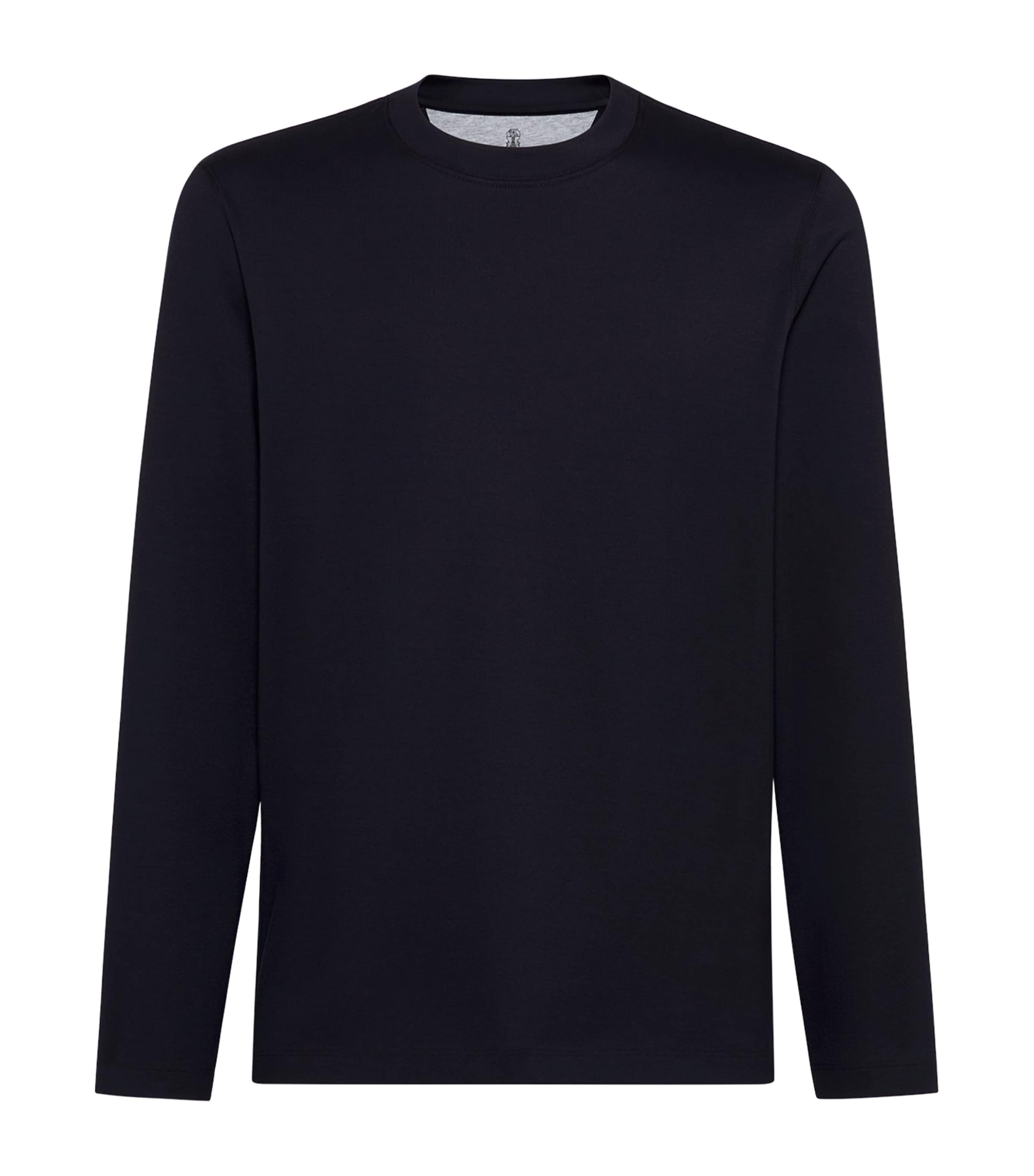Brunello Cucinelli Round Collar And Long-sleeved T-shirt In Blue