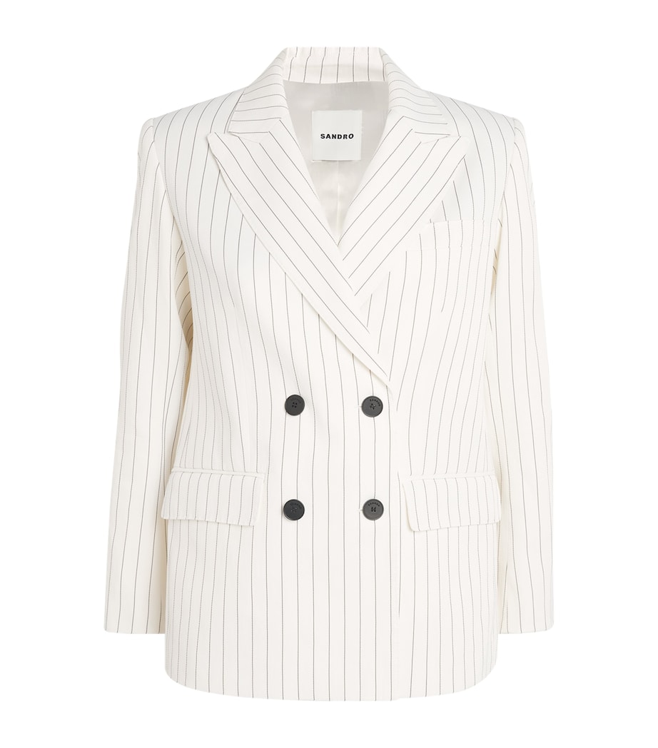 Sandro Paris Womens Stripe Double-Breasted Blazer Ecru / Black Image 1