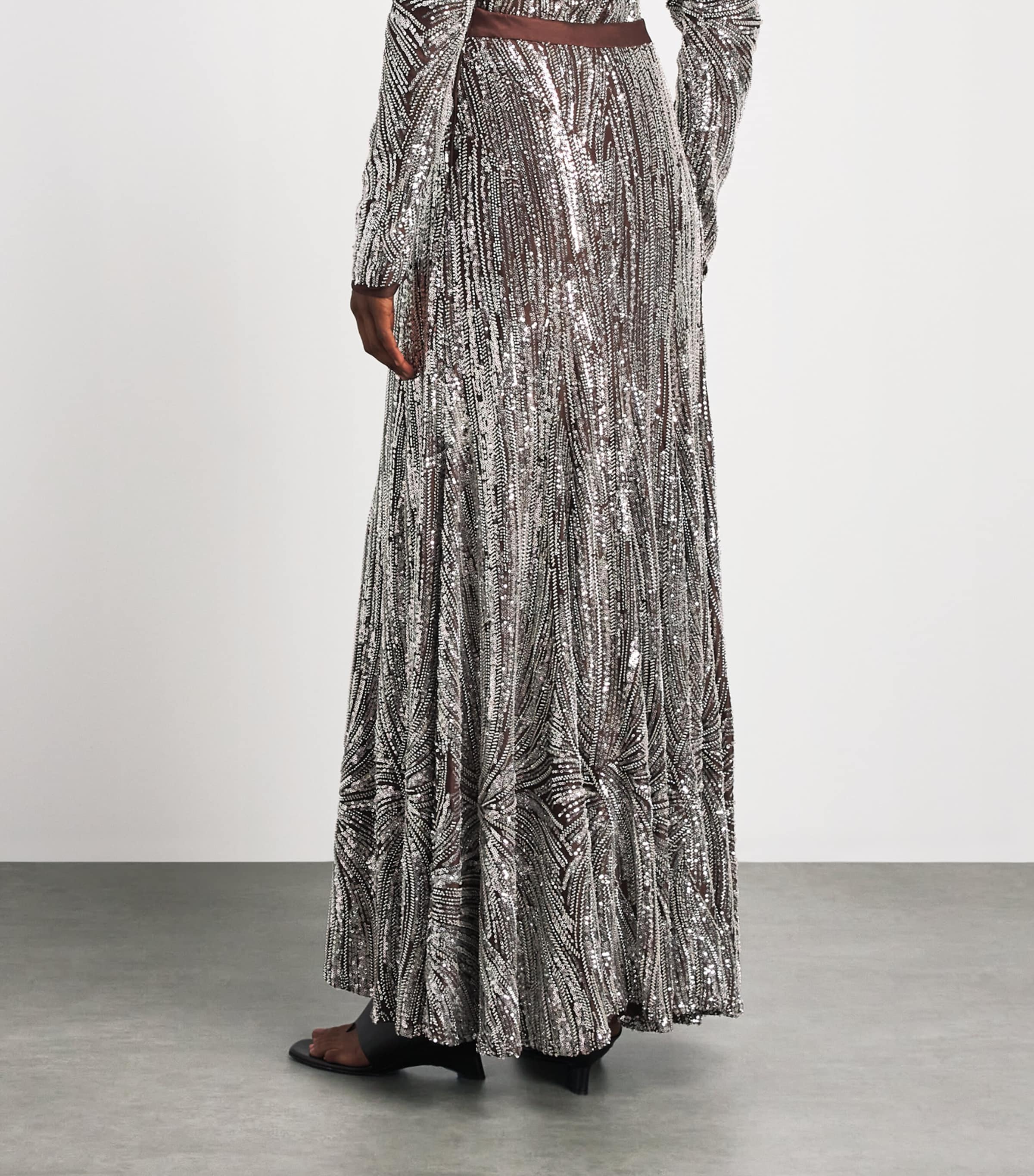 Rabanne Womens Sequin-Embellished Maxi Skirt Silver/brown Image 5