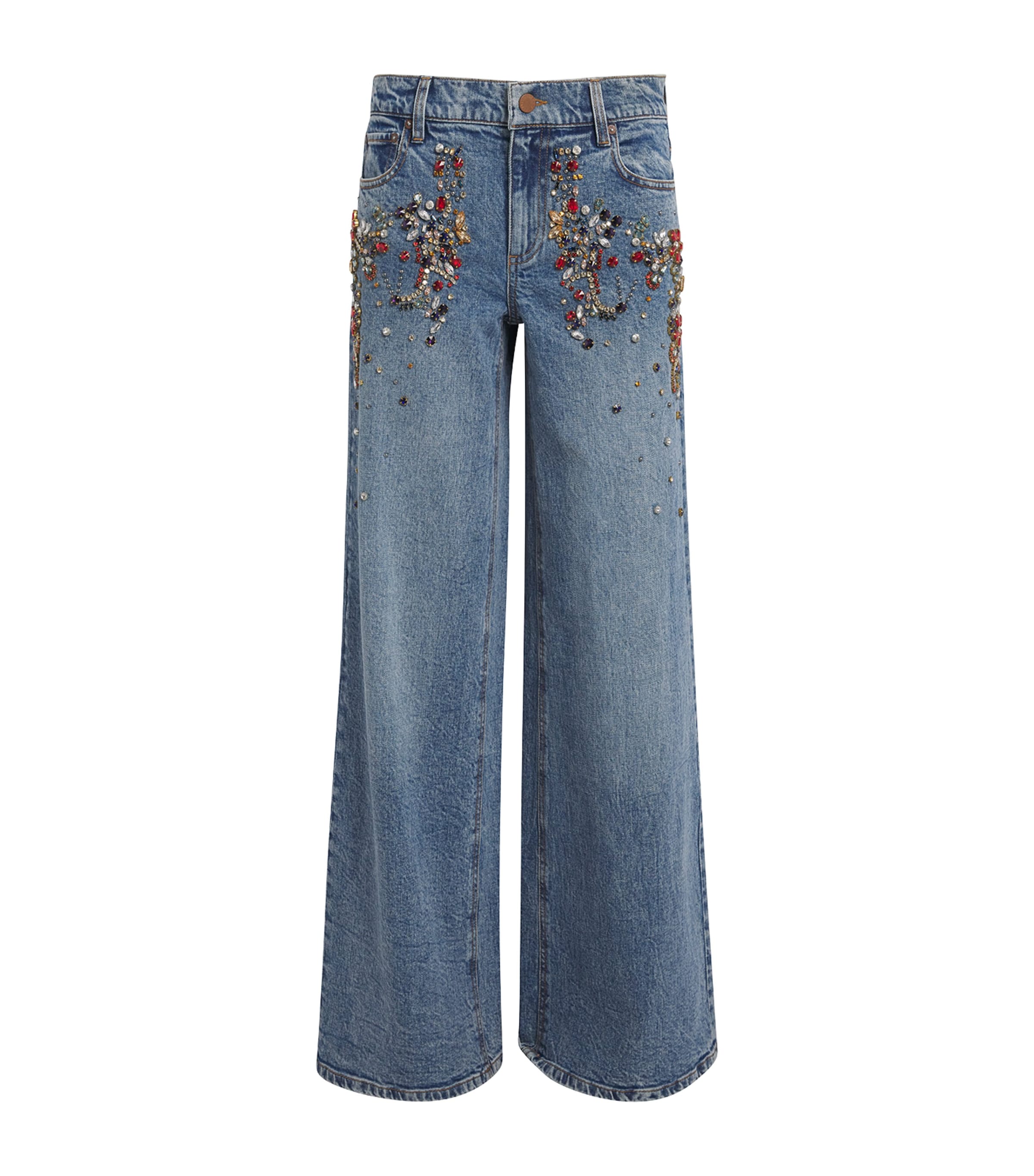 アリスアンドオリビア レディース ボトムス デニムパンツ ジーンズ Gayle Embellished Flare Jeans in Brooklyn Blue