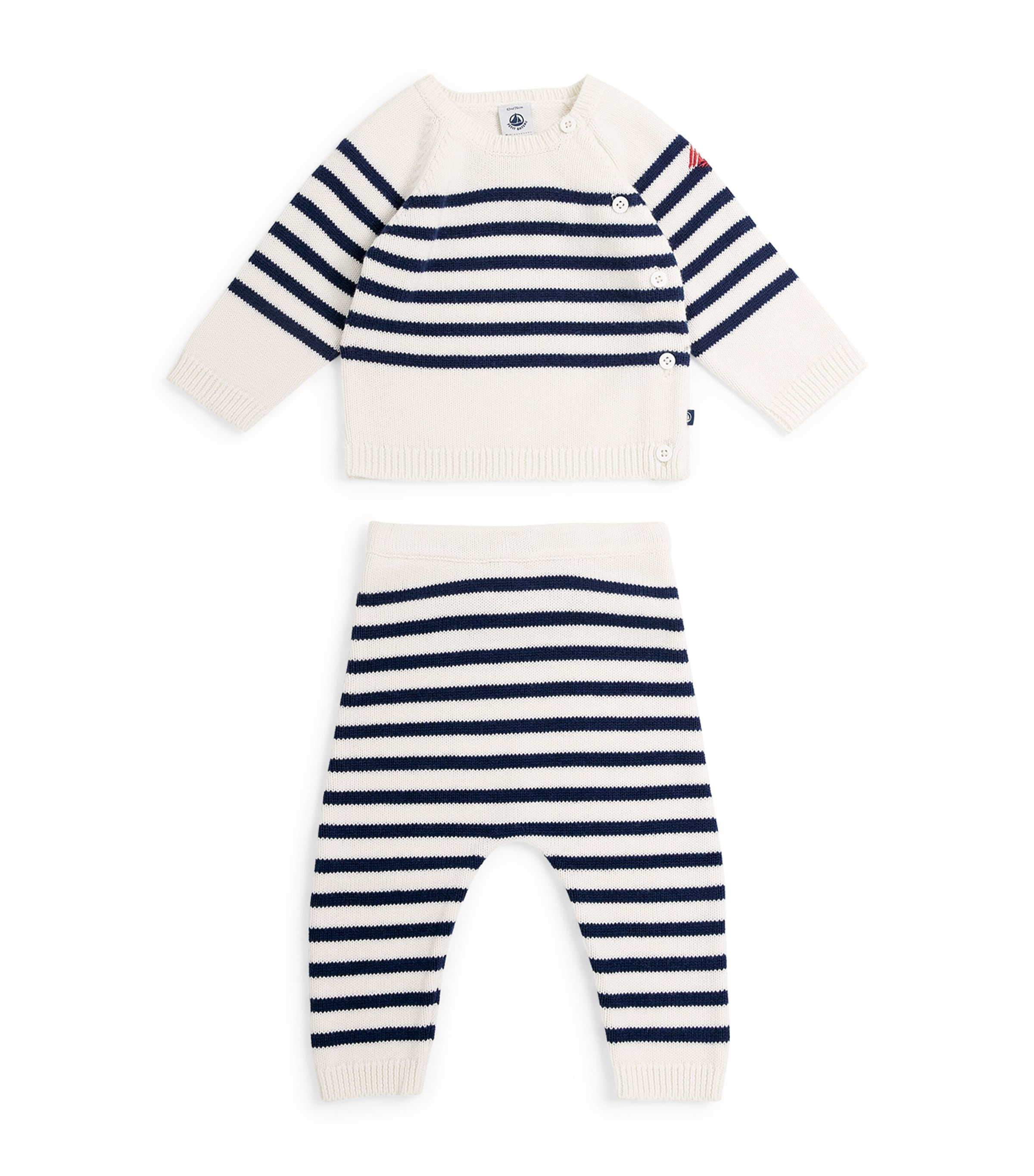 Petit Bateau Knitted Sweater And Trousers Set In White