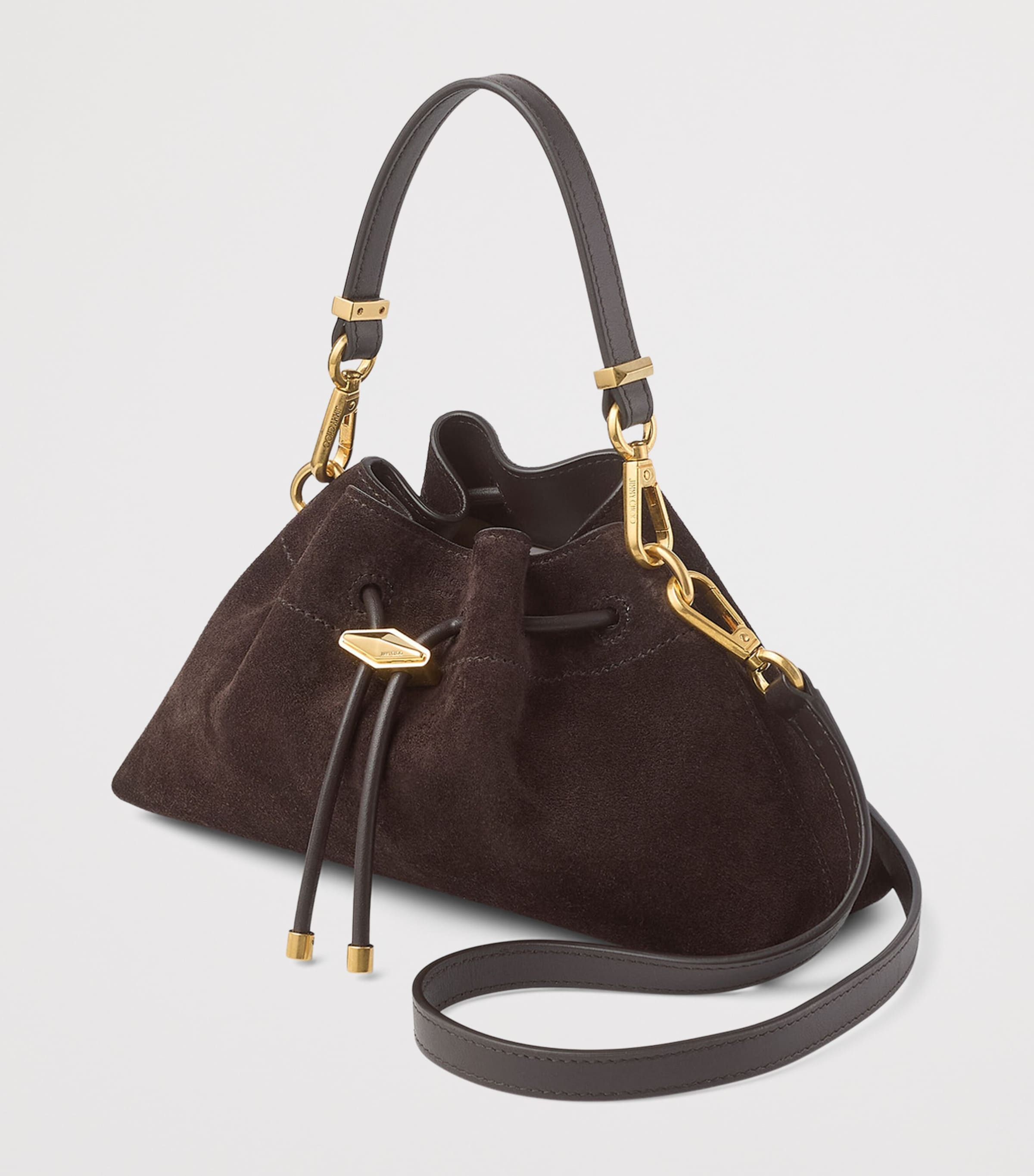 Small Suede Cinch Shoulder Bag COFFEE/GOLD Image 2